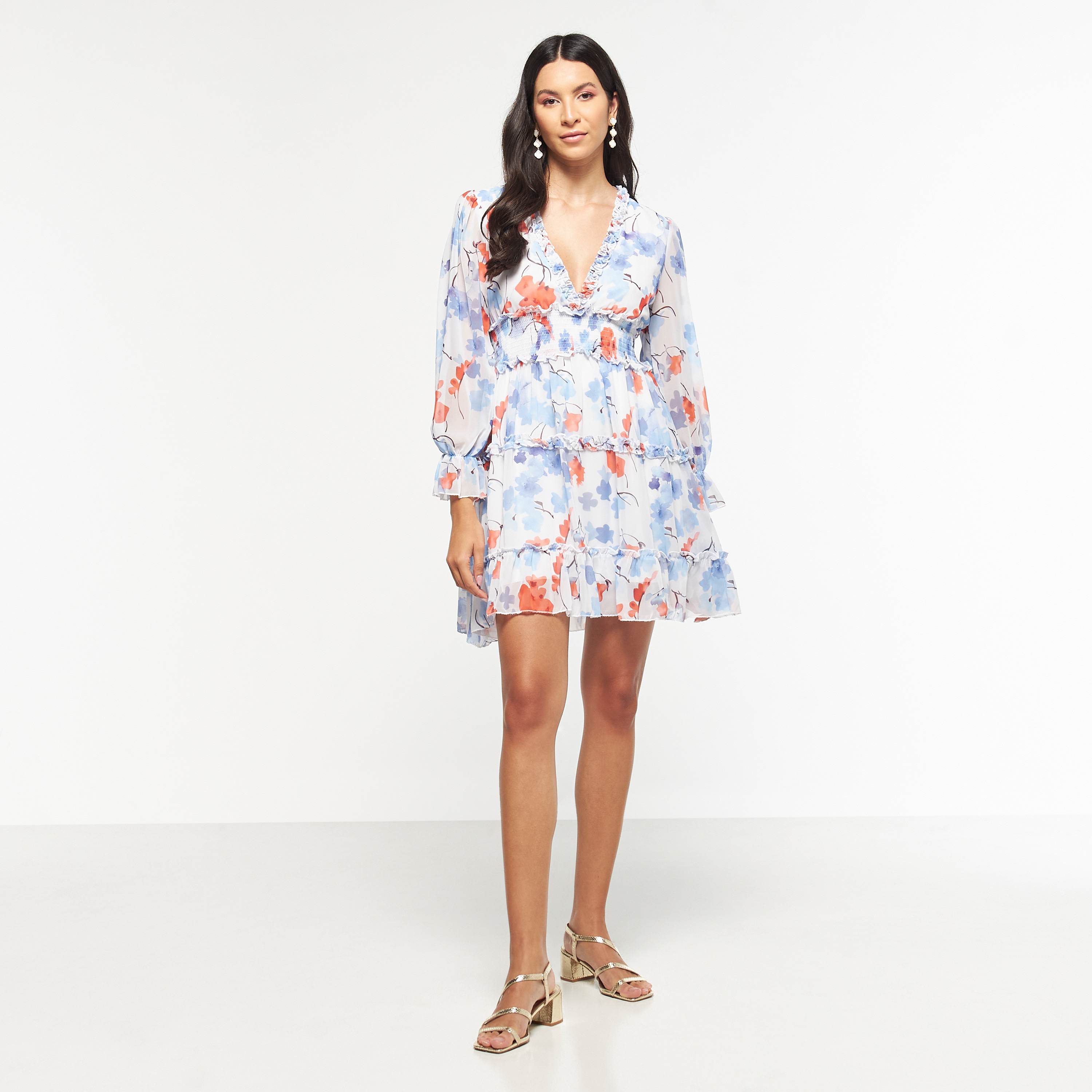 فستان متعدد الطبقات بياقة v وأكمام طويلة وطبعات أزهار من فيور-women-clothing-dresses-image-2