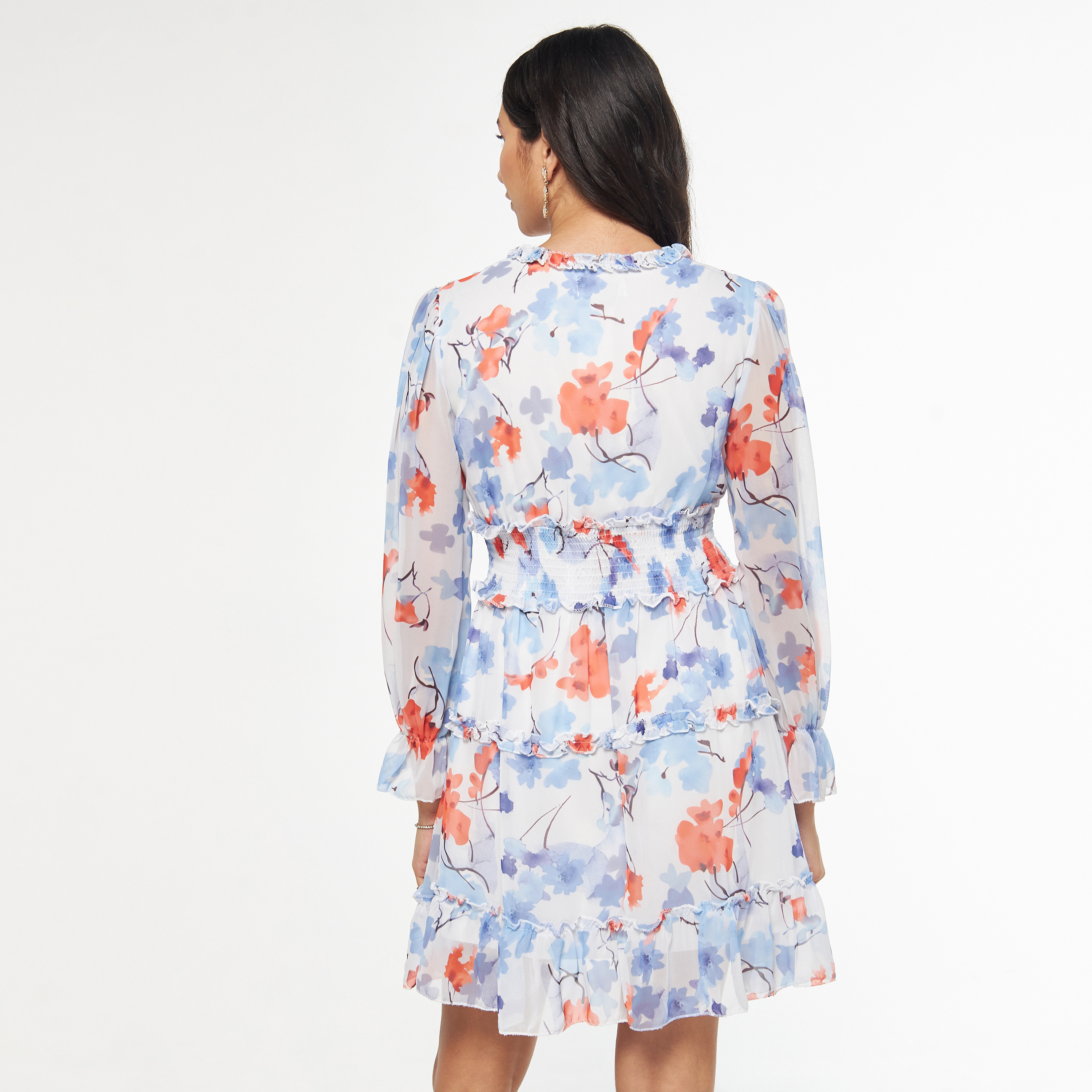 فستان متعدد الطبقات بياقة v وأكمام طويلة وطبعات أزهار من فيور-women-clothing-dresses-image-3
