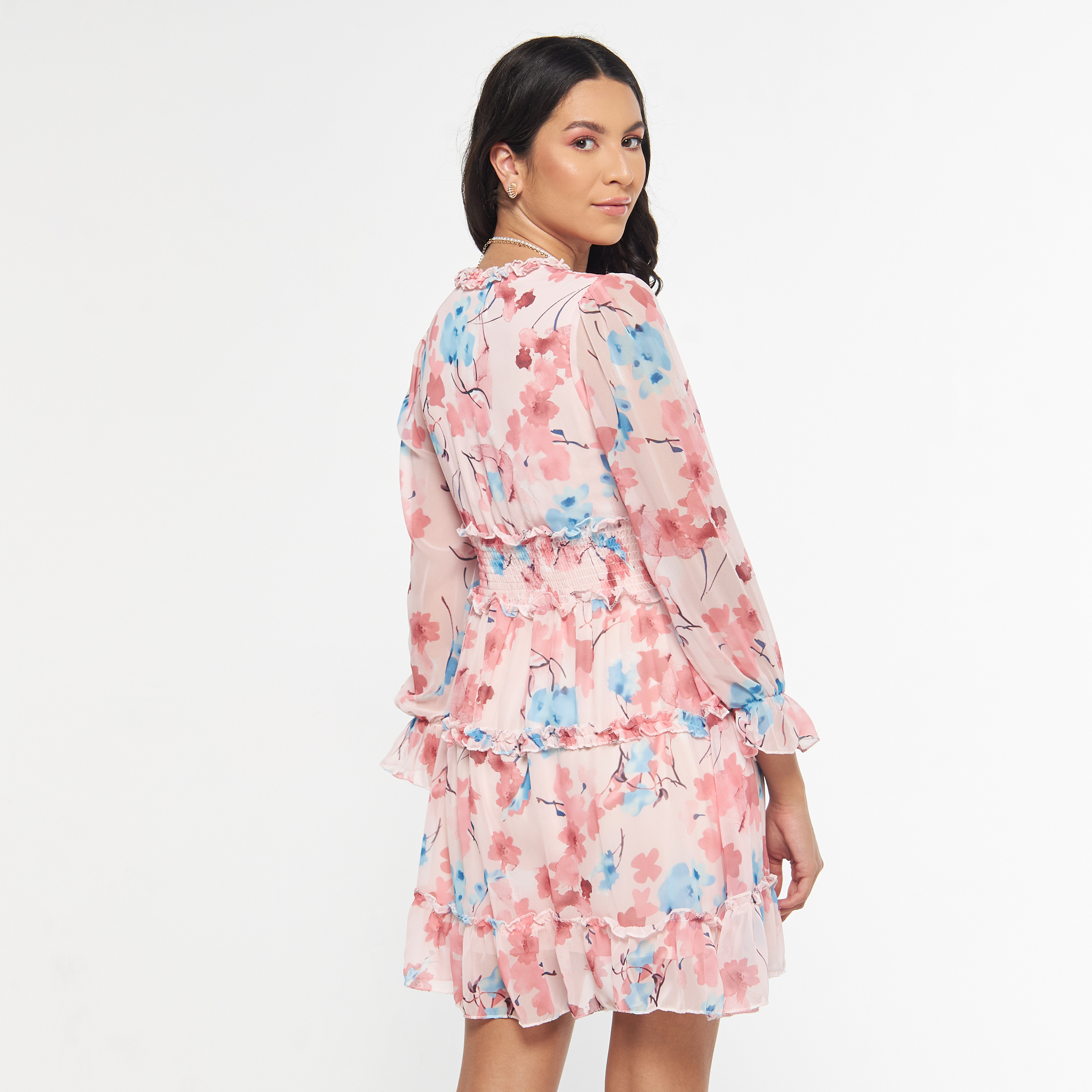 فستان متعدد الطبقات بياقة v وأكمام طويلة وطبعات أزهار من فيور-women-clothing-dresses-image-7