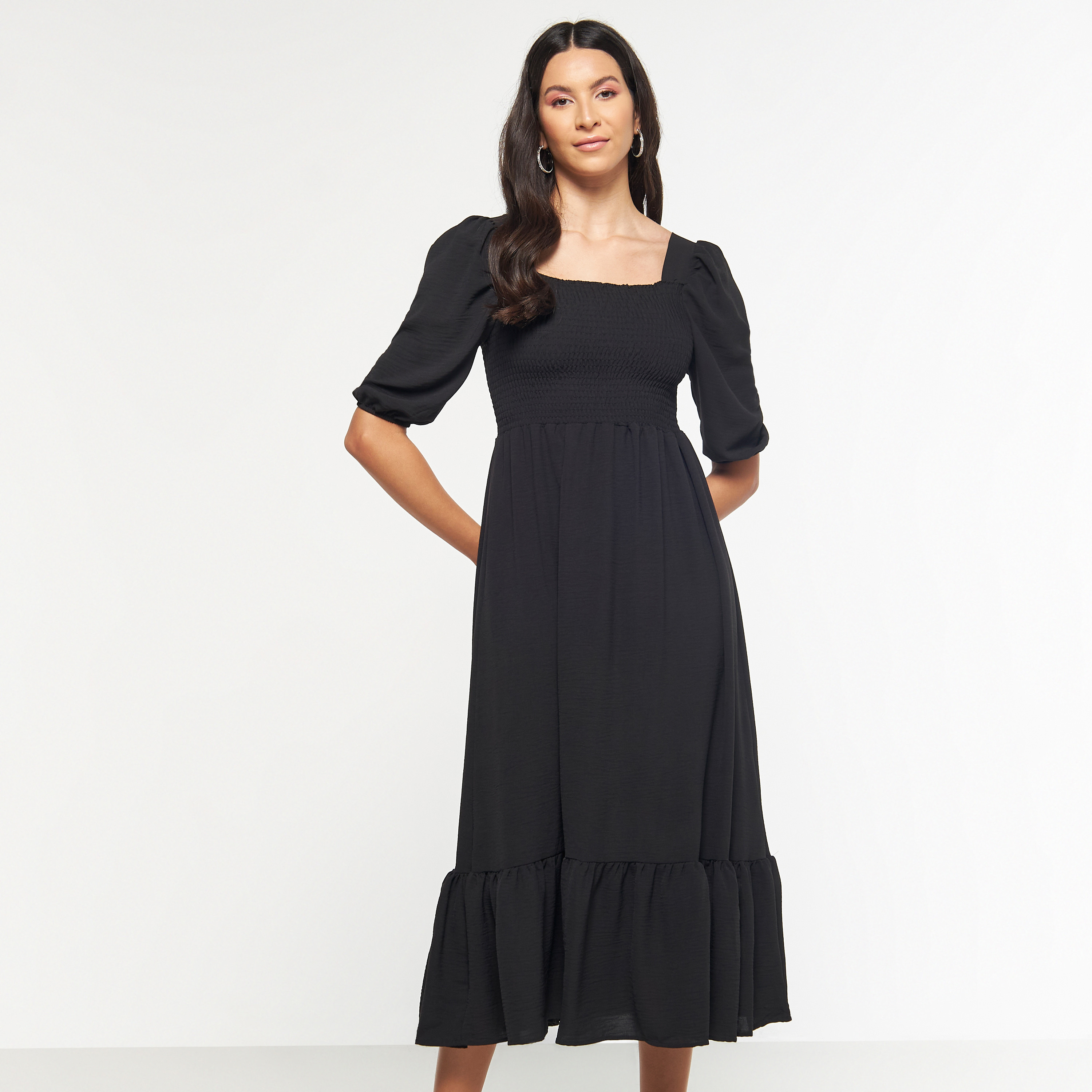 FYOR Fit and Flare Midi Dress with Puff Sleeves-women-clothing-dresses-image-9