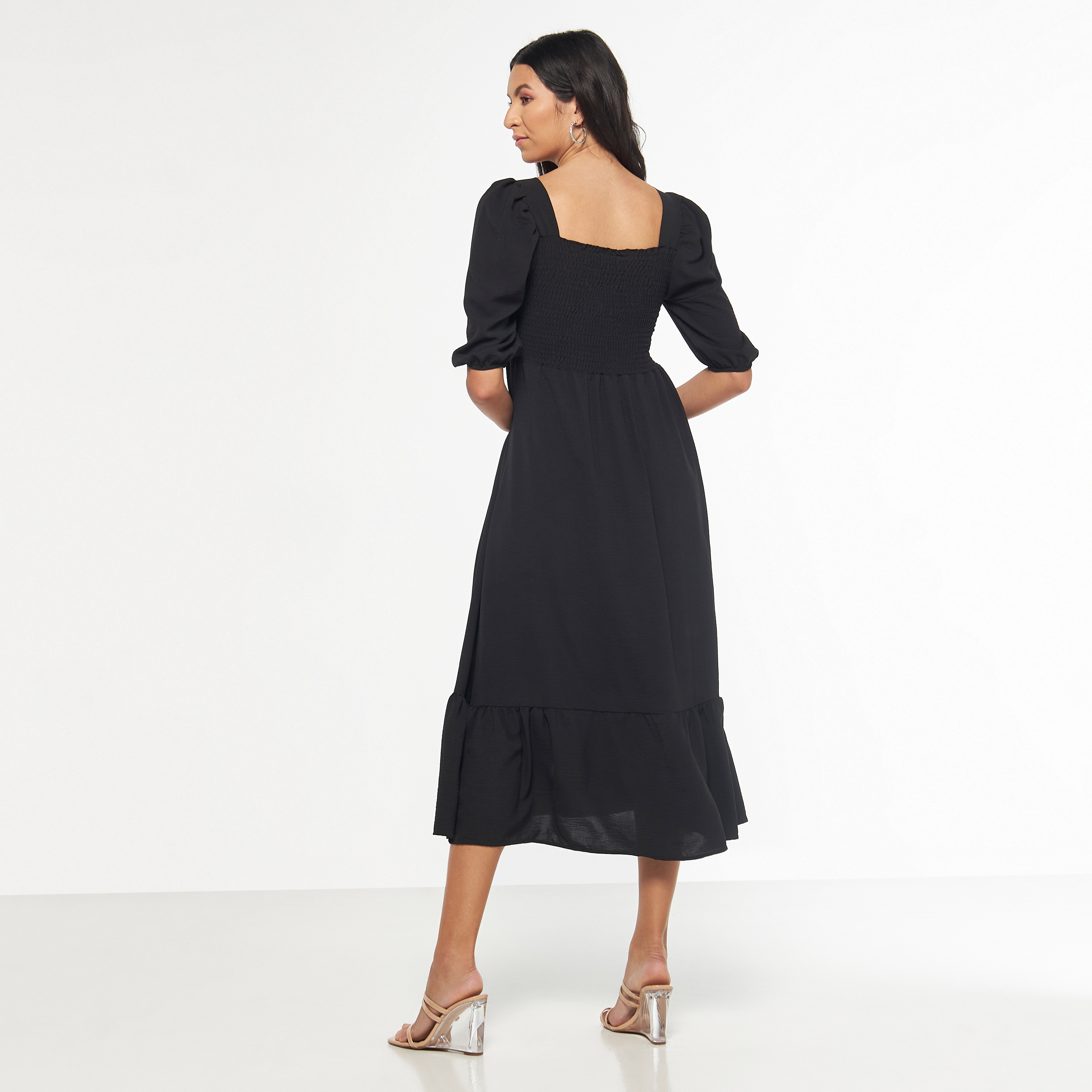 FYOR Fit and Flare Midi Dress with Puff Sleeves-women-clothing-dresses-image-11