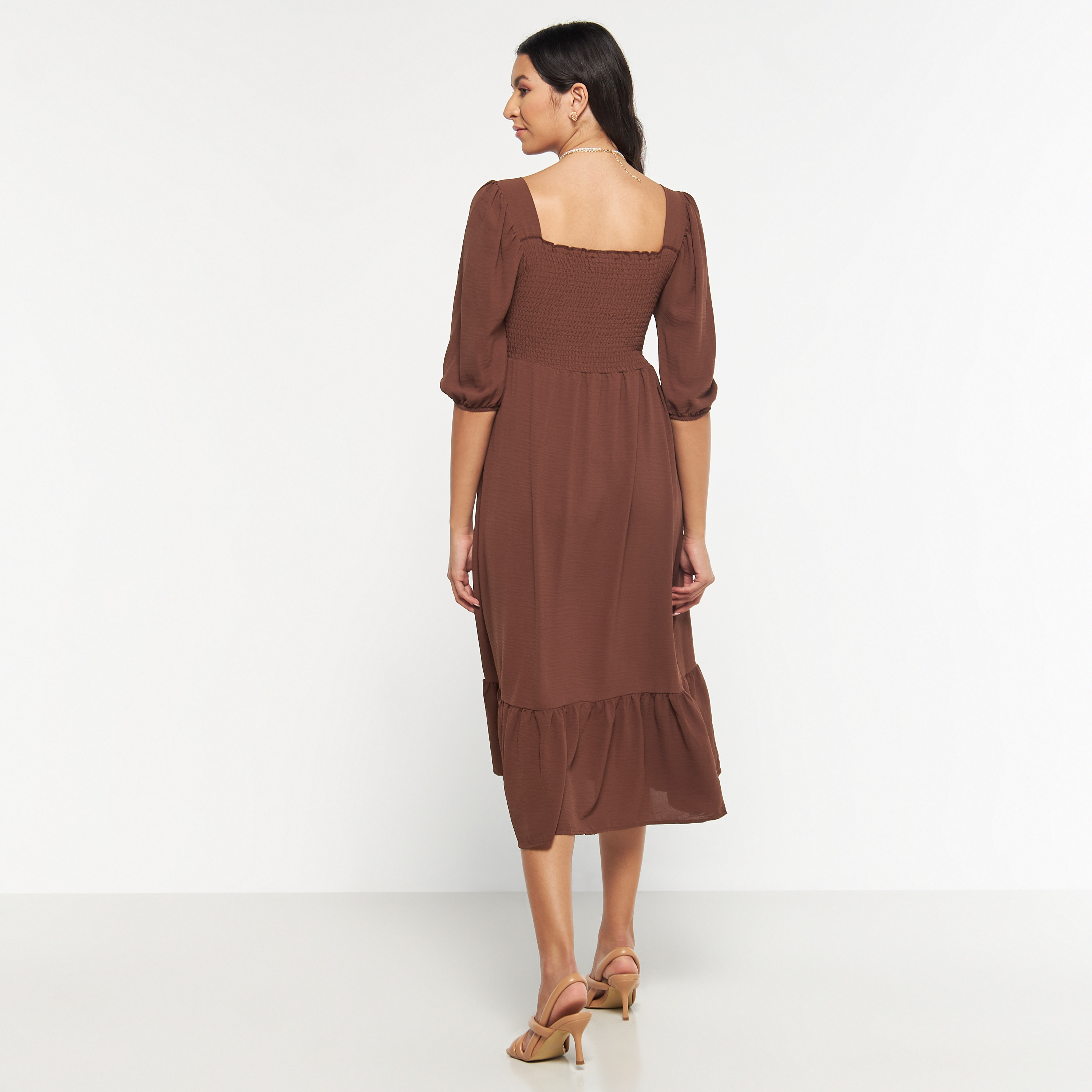 FYOR Fit and Flare Midi Dress with Puff Sleeves-women-clothing-dresses-image-3