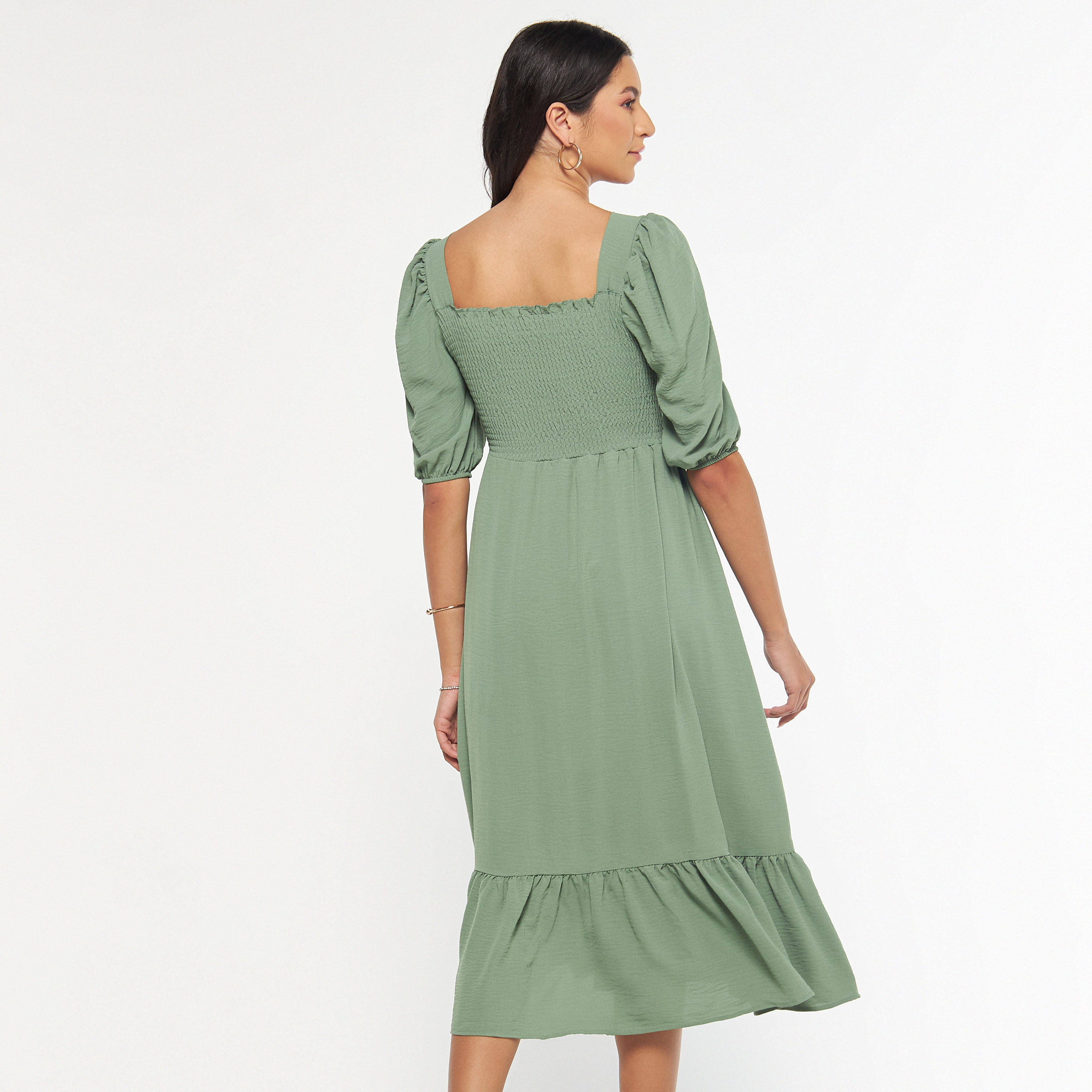 FYOR Fit and Flare Midi Dress with Puff Sleeves-women-clothing-dresses-image-7