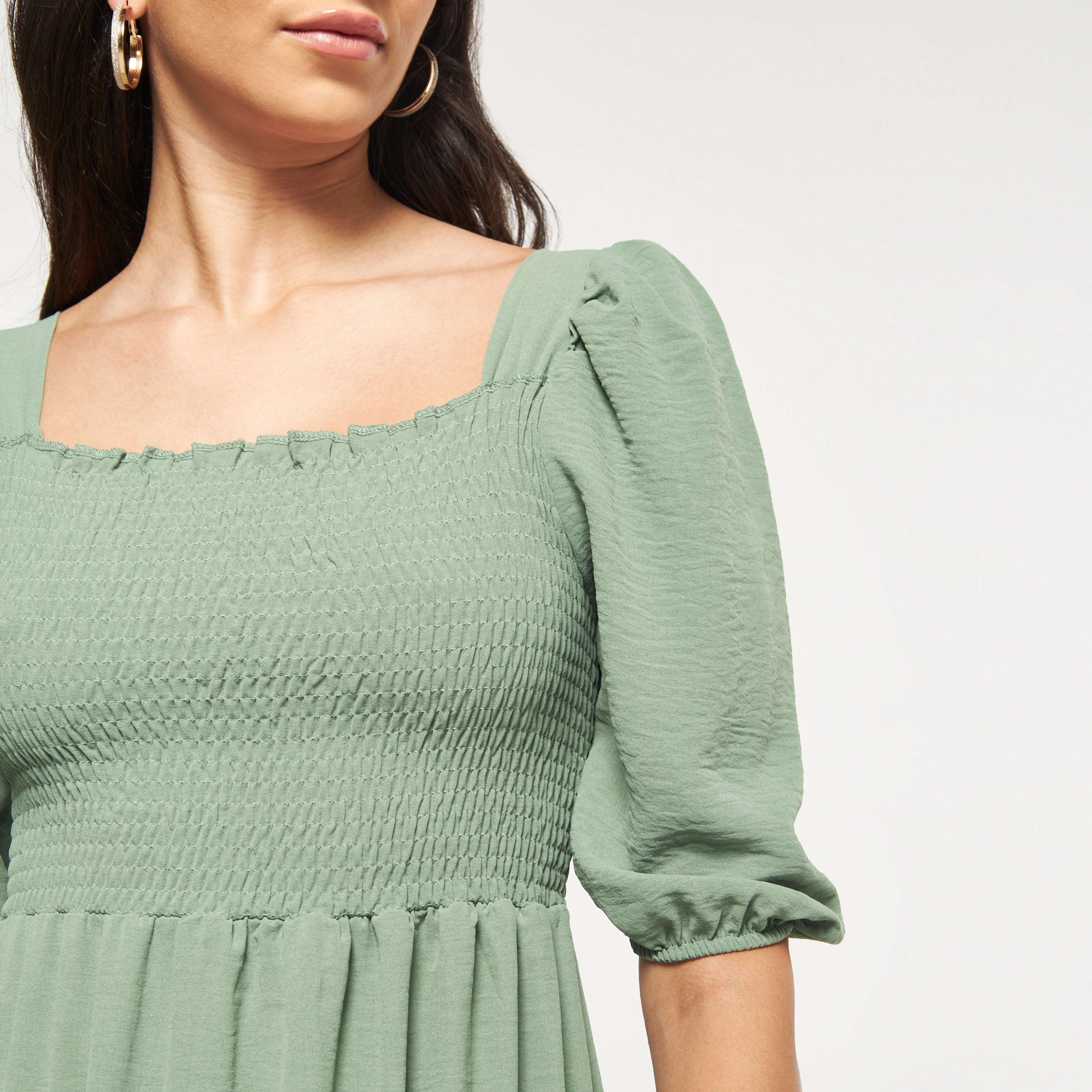FYOR Fit and Flare Midi Dress with Puff Sleeves-women-clothing-dresses-image-8