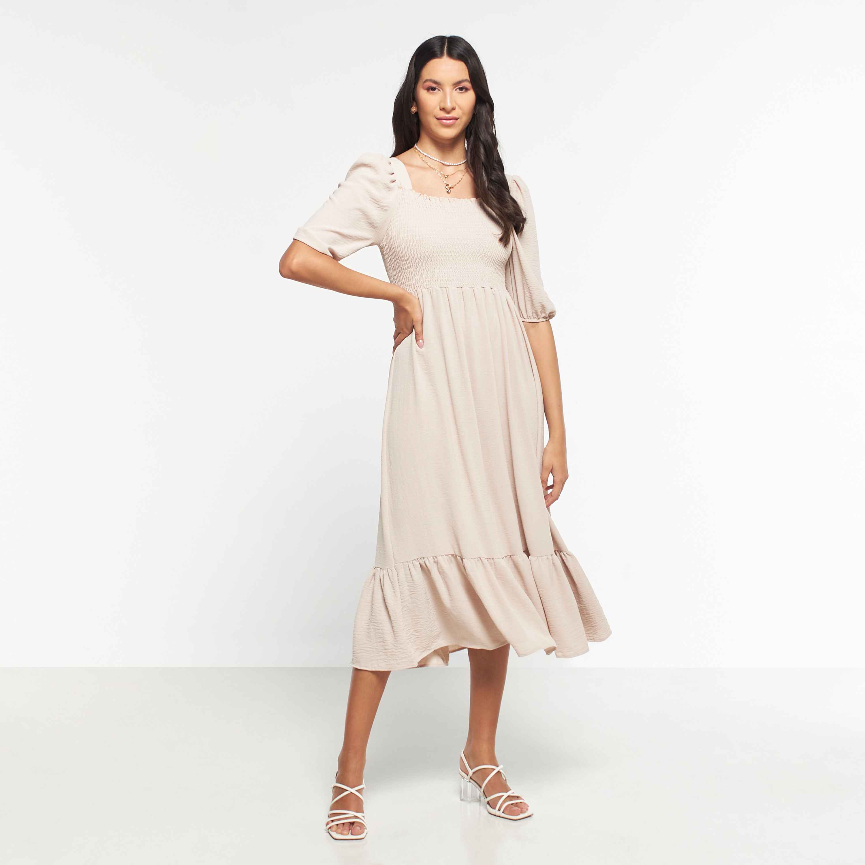 FYOR Fit and Flare Midi Dress with Puff Sleeves-women-clothing-dresses-image-14
