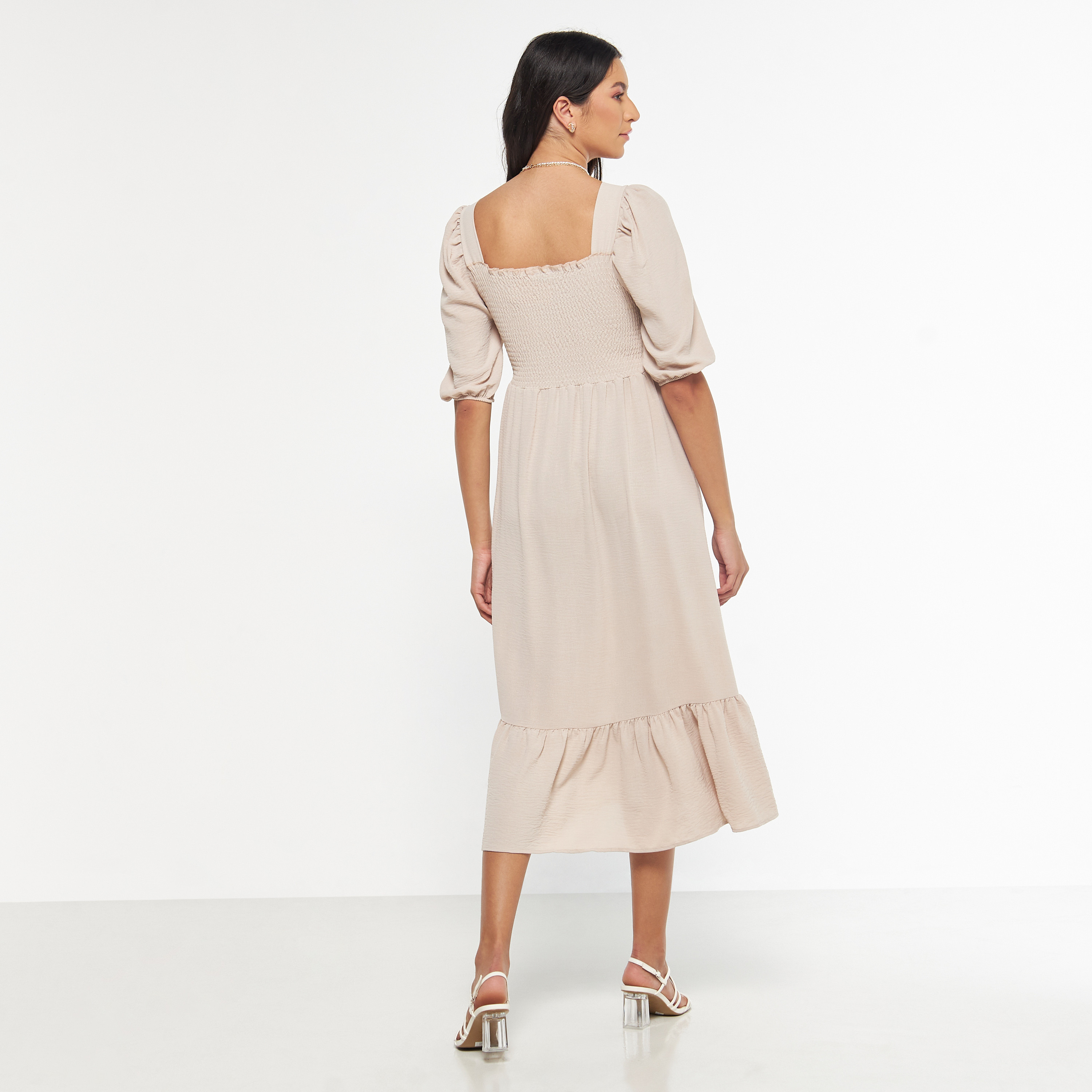 FYOR Fit and Flare Midi Dress with Puff Sleeves-women-clothing-dresses-image-15