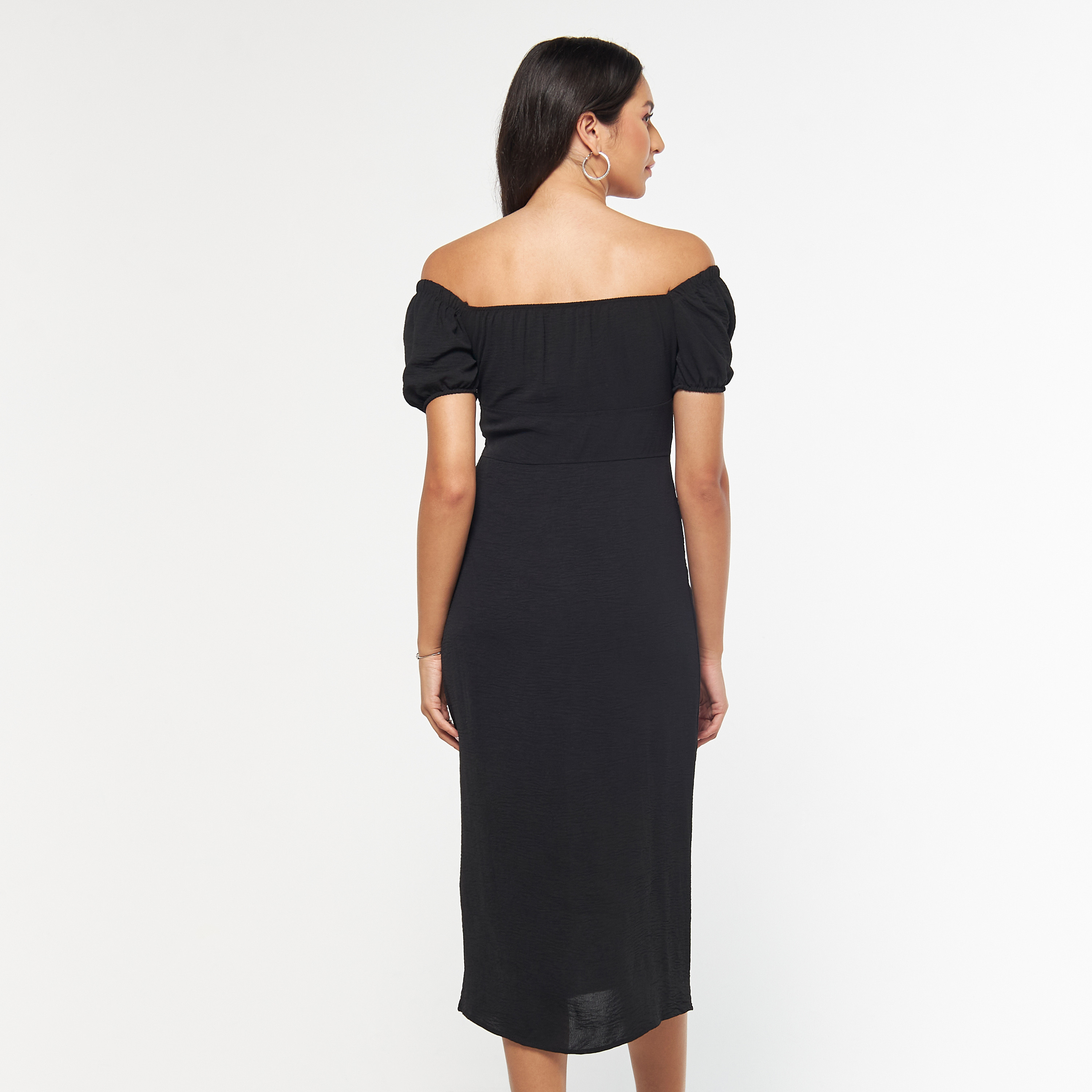 FYOR Solid Off-Shoulder Sheath Dress with Tie-Up and Side Slit-women-clothing-dresses-image-3