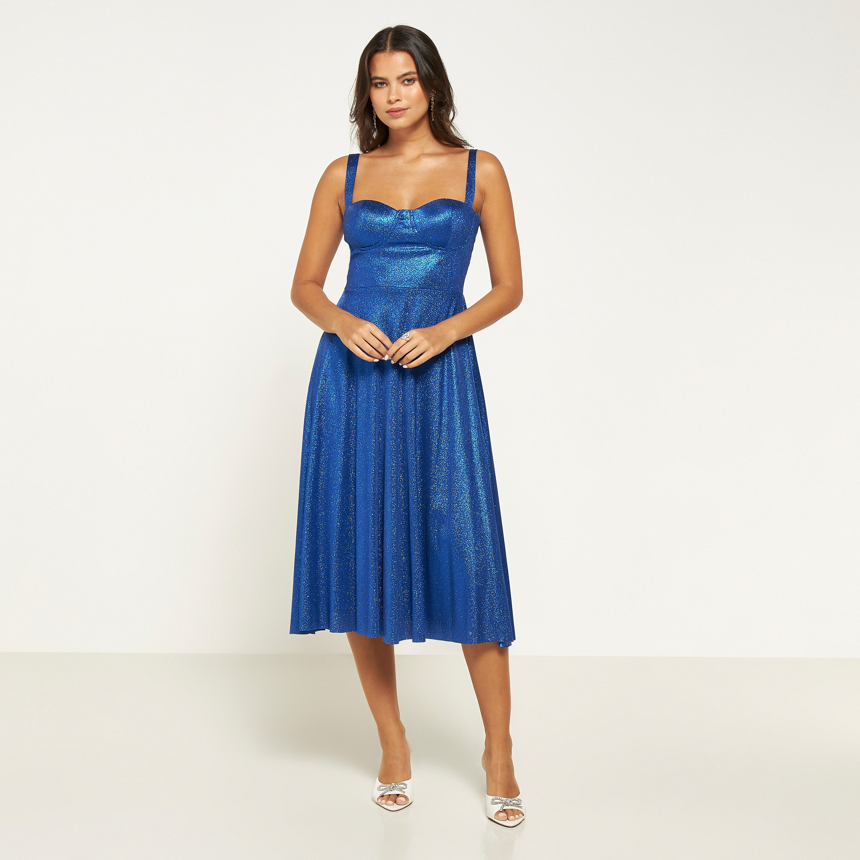 FYOR Strappy Fit and Flare Midi Dress with Sweetheart Neck-women-clothing-dresses-image-2