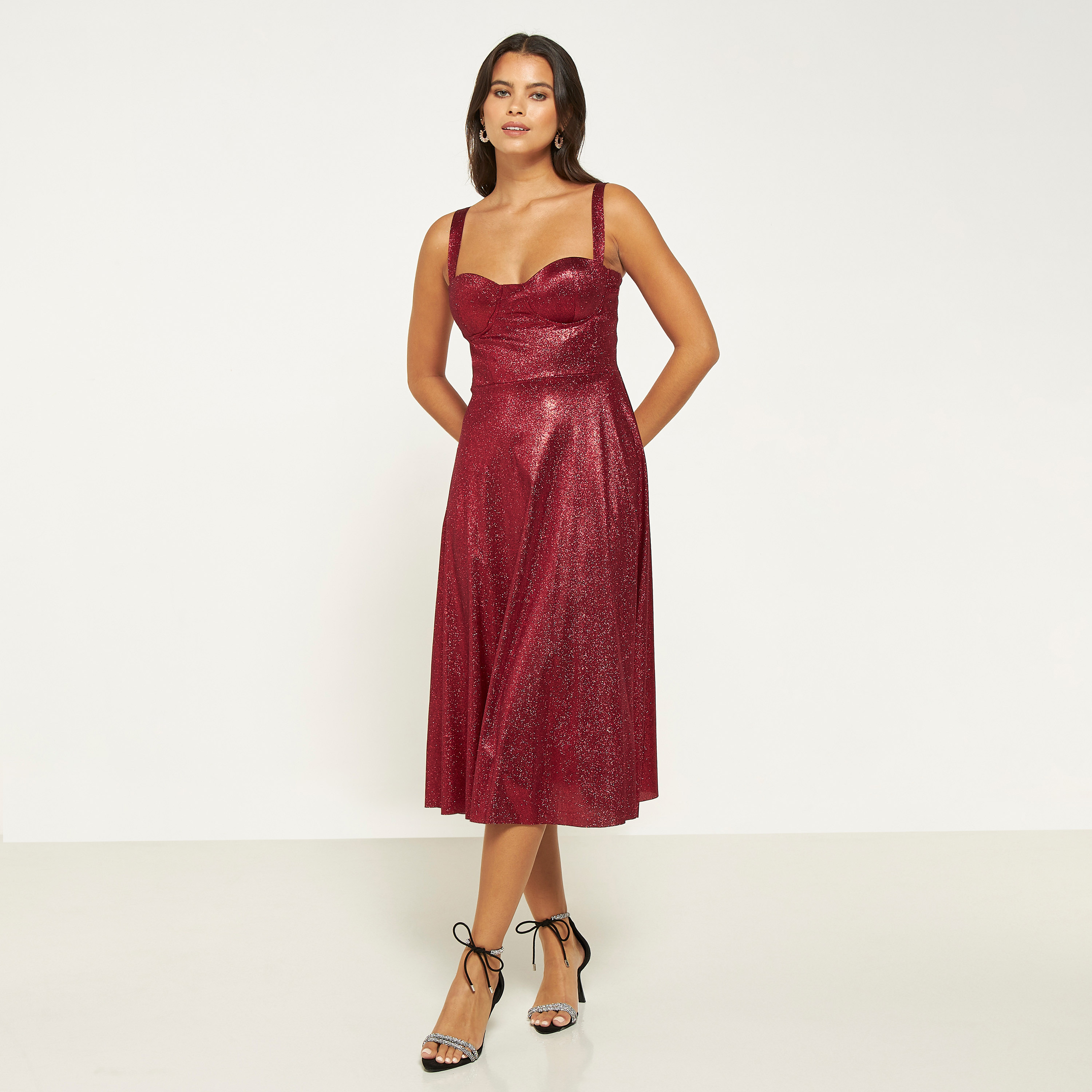 FYOR Strappy Fit and Flare Midi Dress with Sweetheart Neck-women-clothing-dresses-image-25