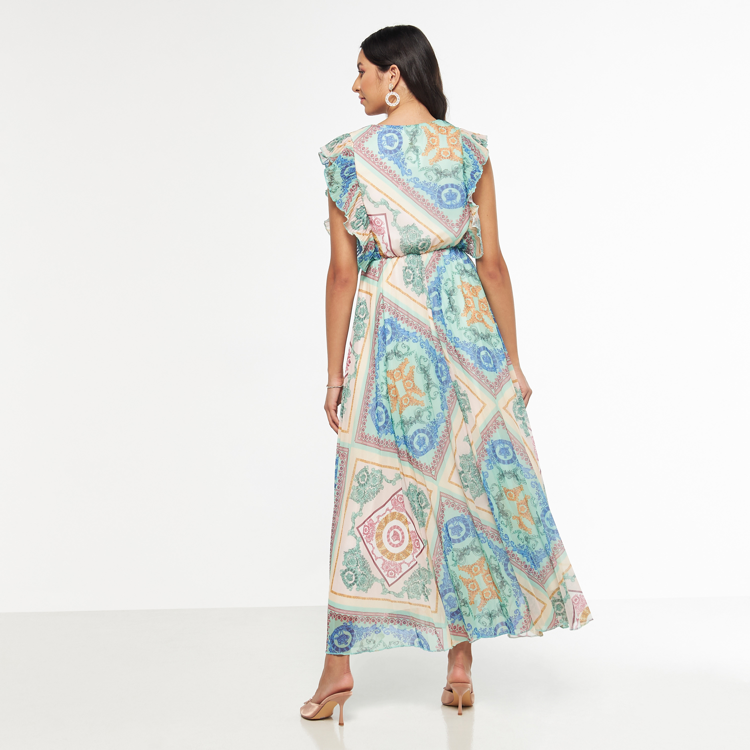 فستان إيه لاين طويل دون أكمام بكشكش وطبعات من فيور-women-clothing-dresses-image-3