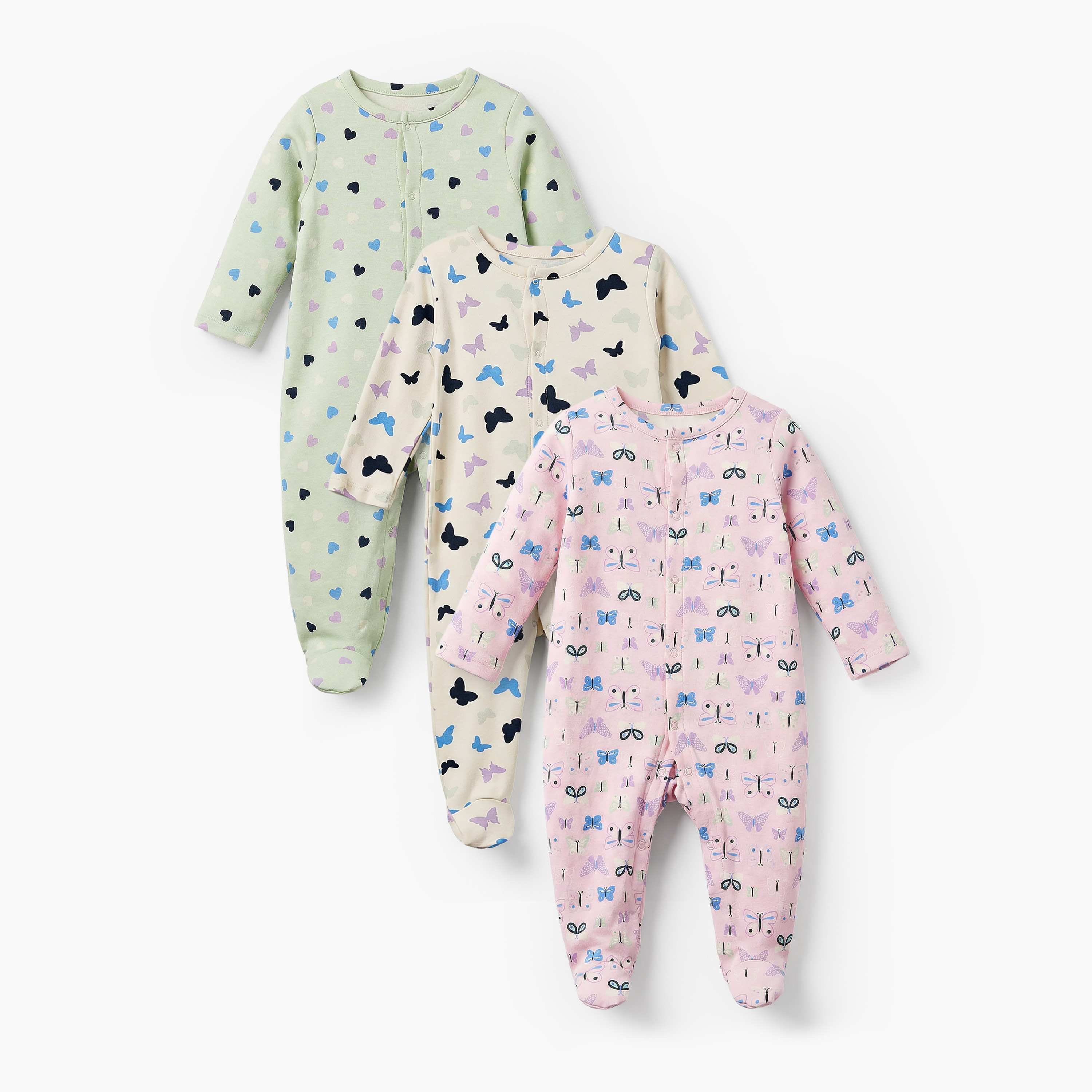 Pack of 3 Juniors Cotton Crew Neck Long Sleeves Sleepsuit with Print-baby-girls-clothing-nightwear-sleepsuits-image-1