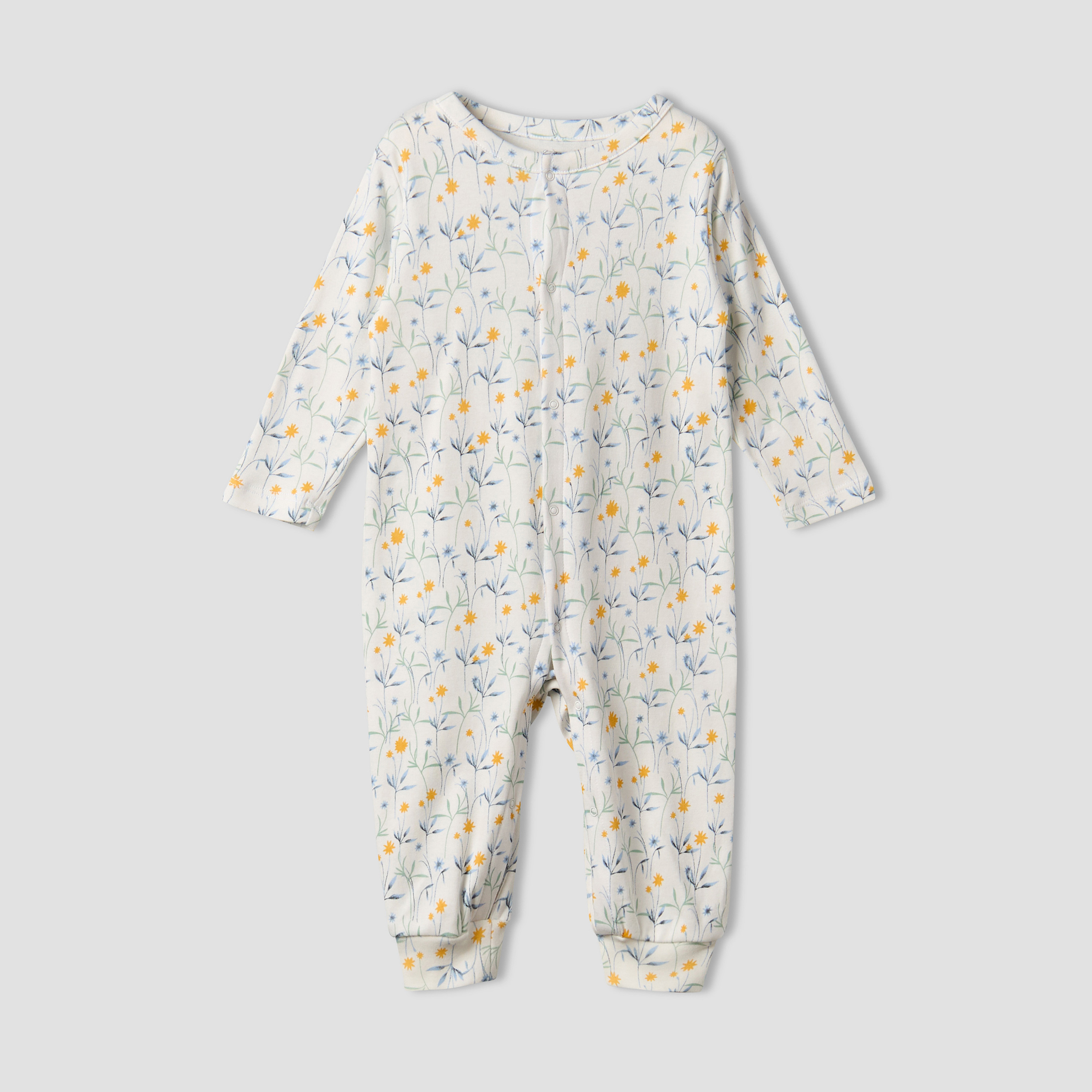 Pack of 3 Juniors Cotton Round Neck Long Sleeves Sleepsuit with Floral Print-baby-girls-clothing-nightwear-sleepsuits-image-3