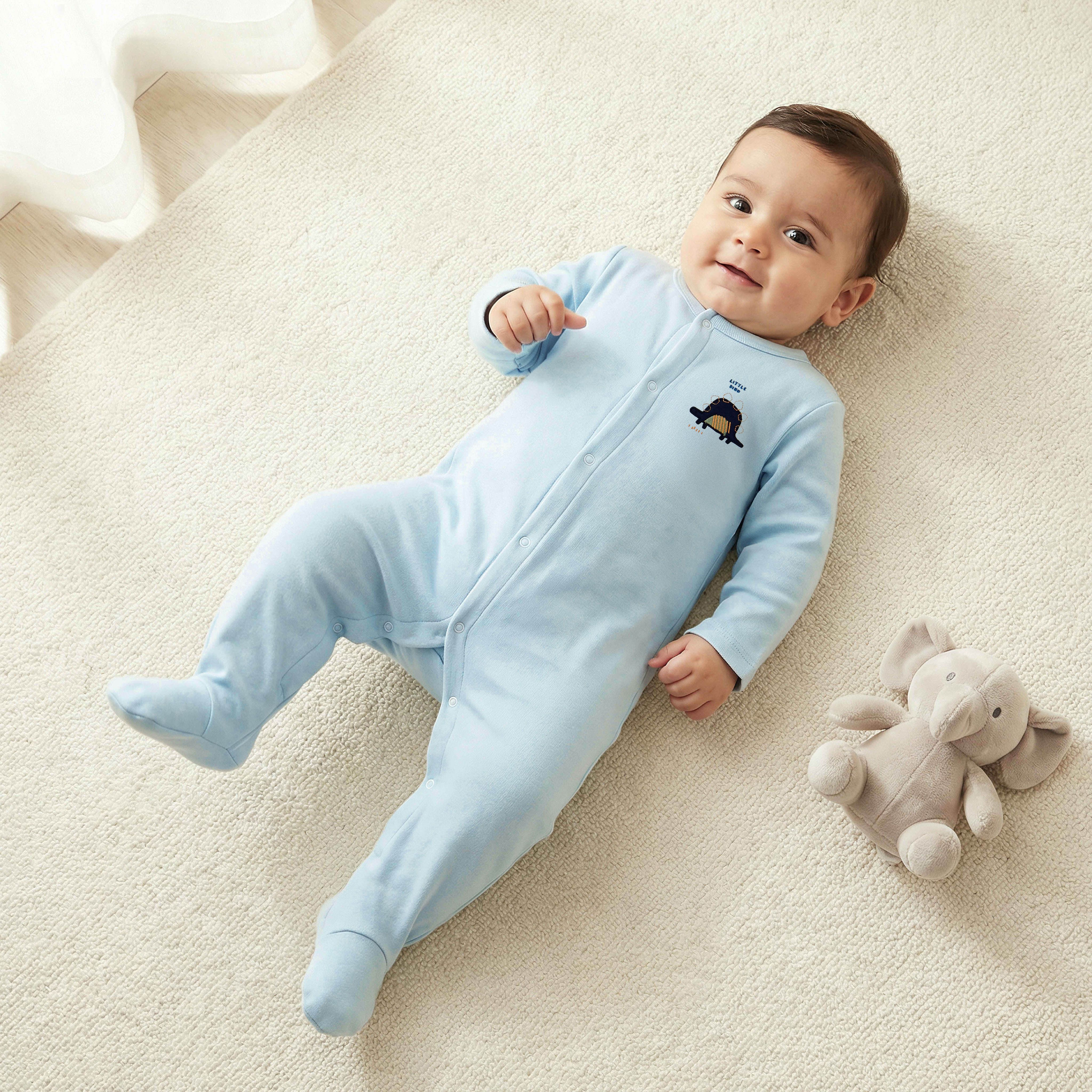 Pack of 3 Juniors Cotton Round Neck Long Sleeves Sleepsuit with Dinosaur Print-baby-boys-clothing-nightwear-sleepsuits-image-2
