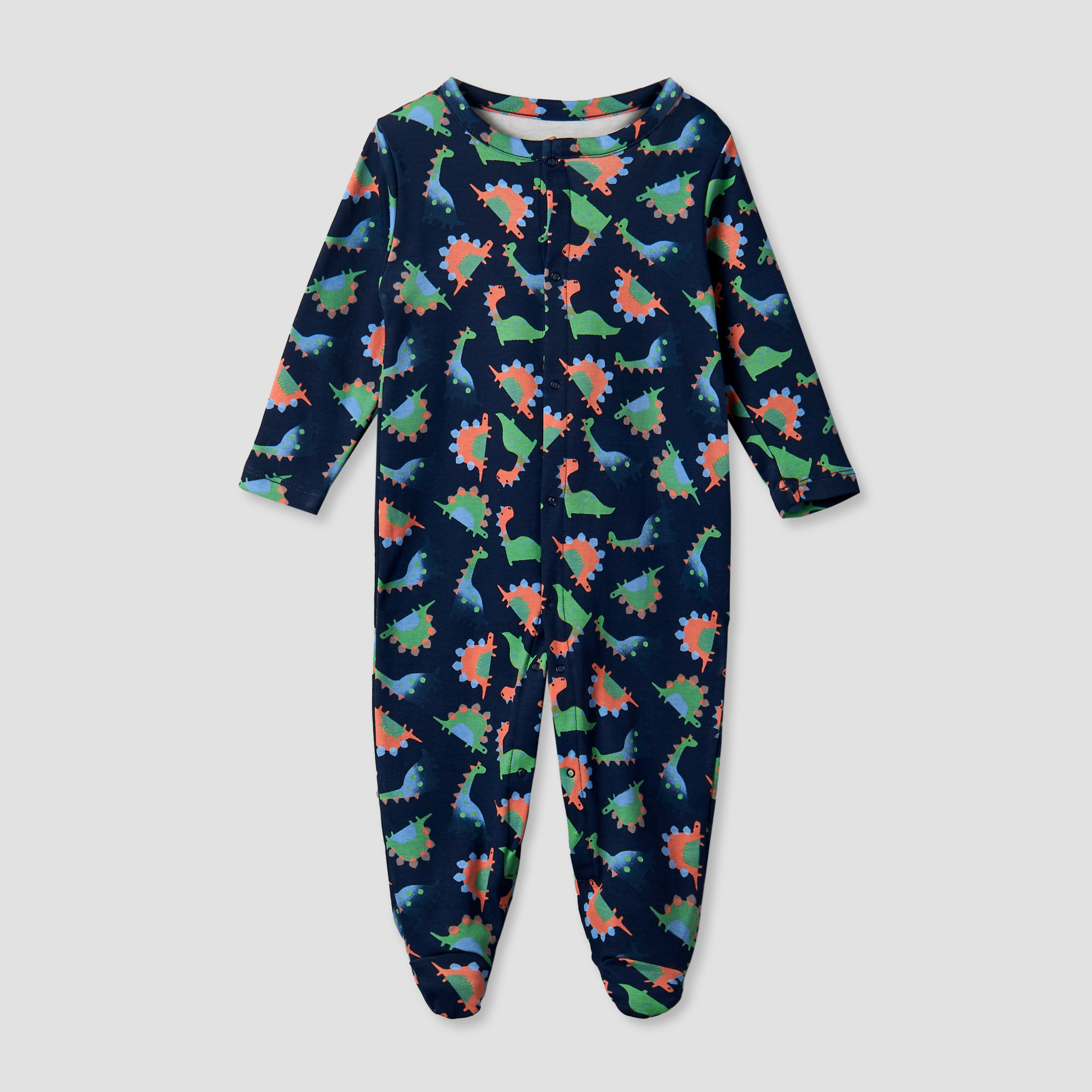 Pack of 3 Juniors Cotton Round Neck Long Sleeves Sleepsuit with Dinosaur Print-baby-boys-clothing-nightwear-sleepsuits-image-3