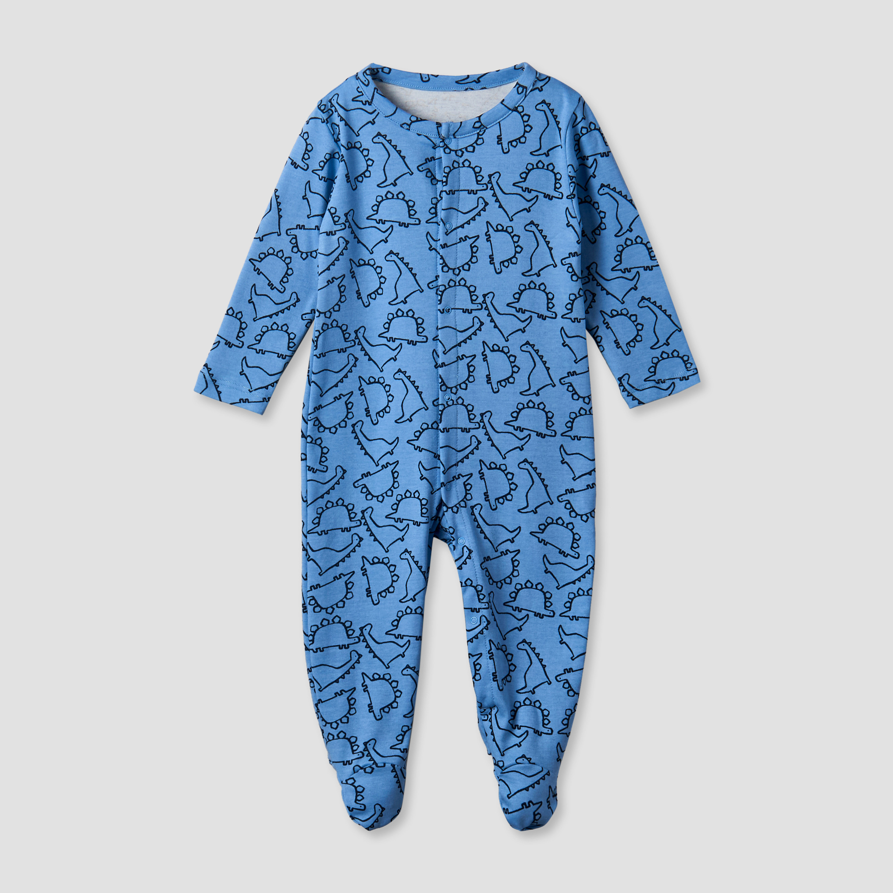 Pack of 3 Juniors Cotton Round Neck Long Sleeves Sleepsuit with Dinosaur Print-baby-boys-clothing-nightwear-sleepsuits-image-4