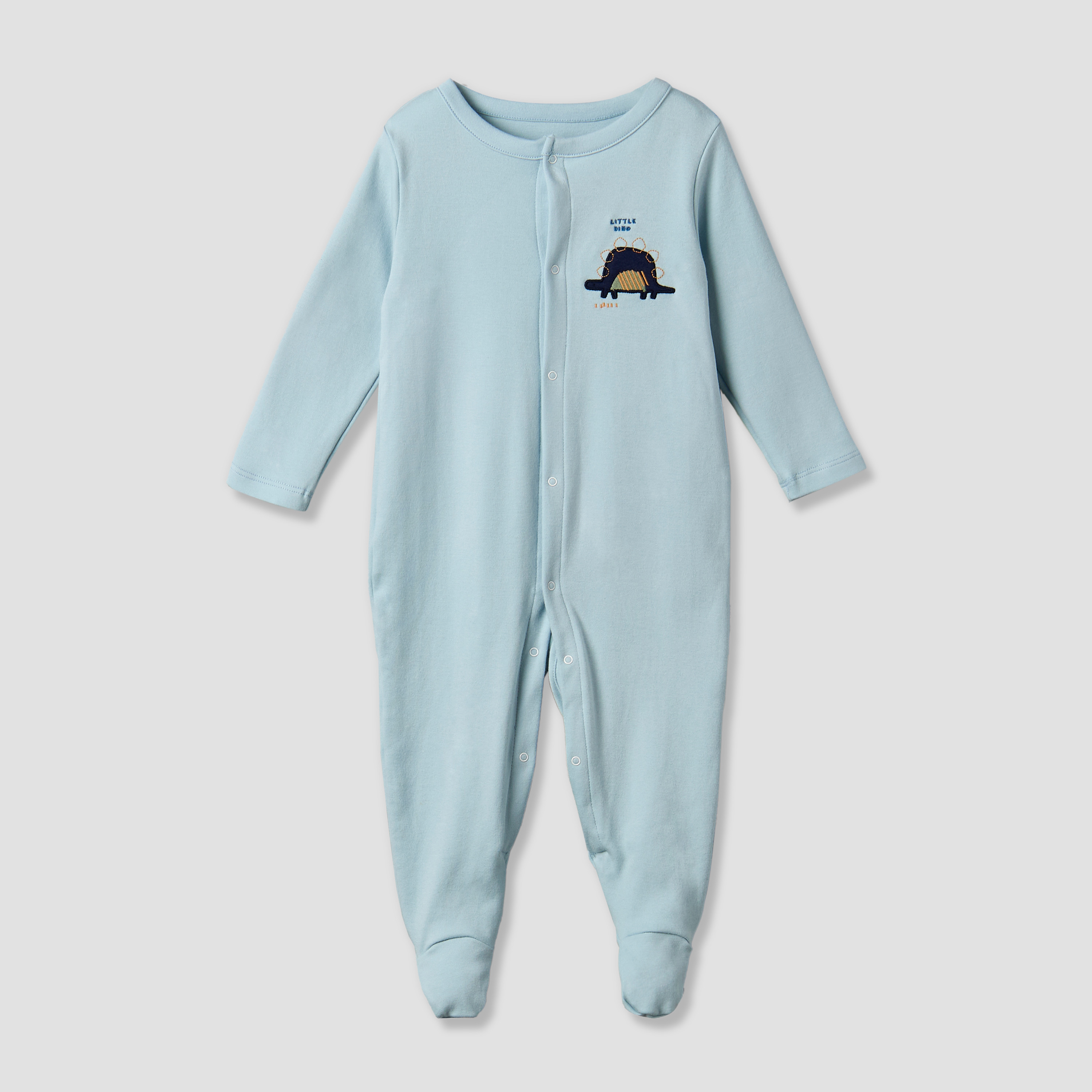 Pack of 3 Juniors Cotton Round Neck Long Sleeves Sleepsuit with Dinosaur Print-baby-boys-clothing-nightwear-sleepsuits-image-5