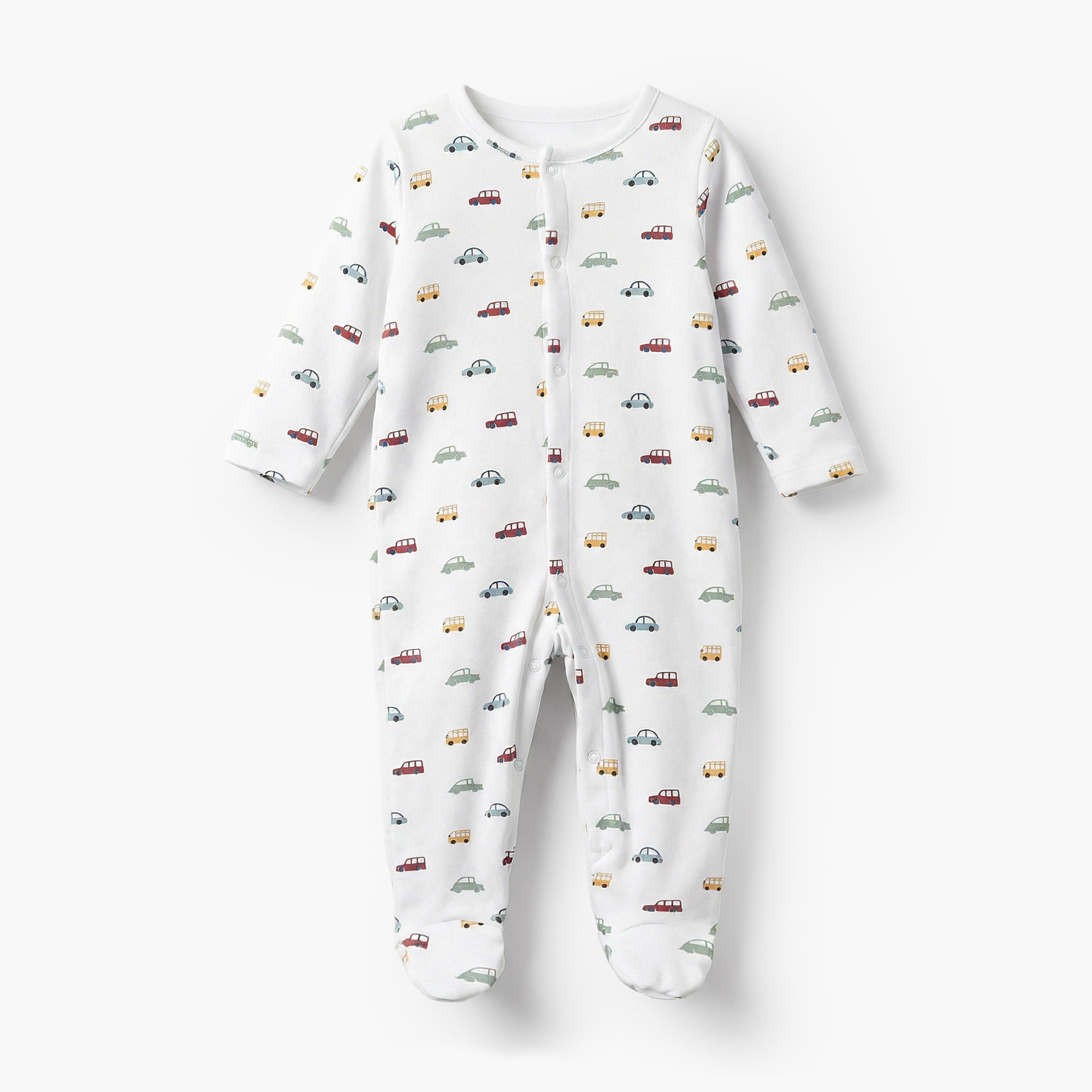 Pack of 3 Juniors Cotton Crew Neck Long Sleeves Sleepsuit with Car Print-baby-boys-clothing-nightwear-sleepsuits-image-3