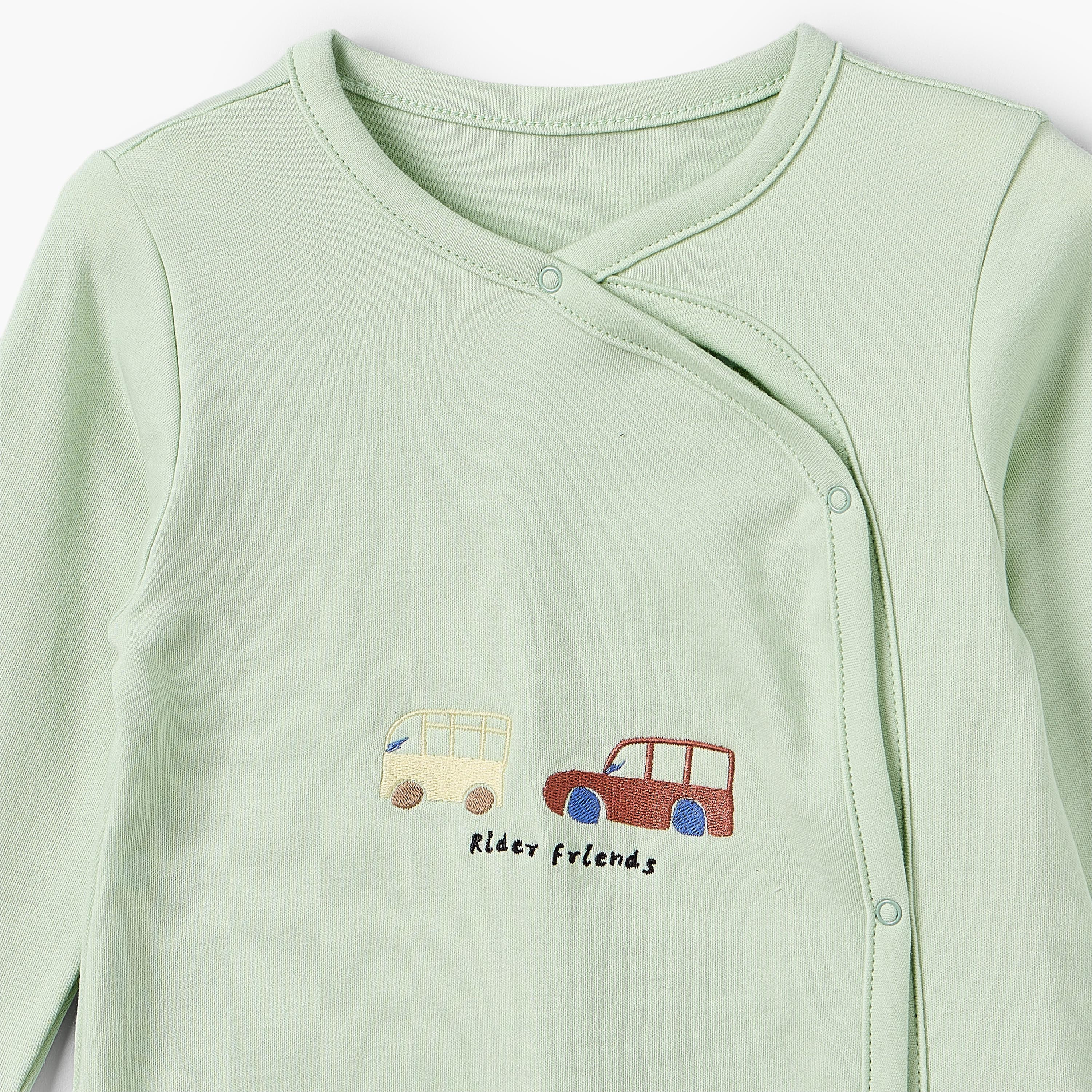 Pack of 3 Juniors Cotton Crew Neck Long Sleeves Sleepsuit with Car Print-baby-boys-clothing-nightwear-sleepsuits-image-5