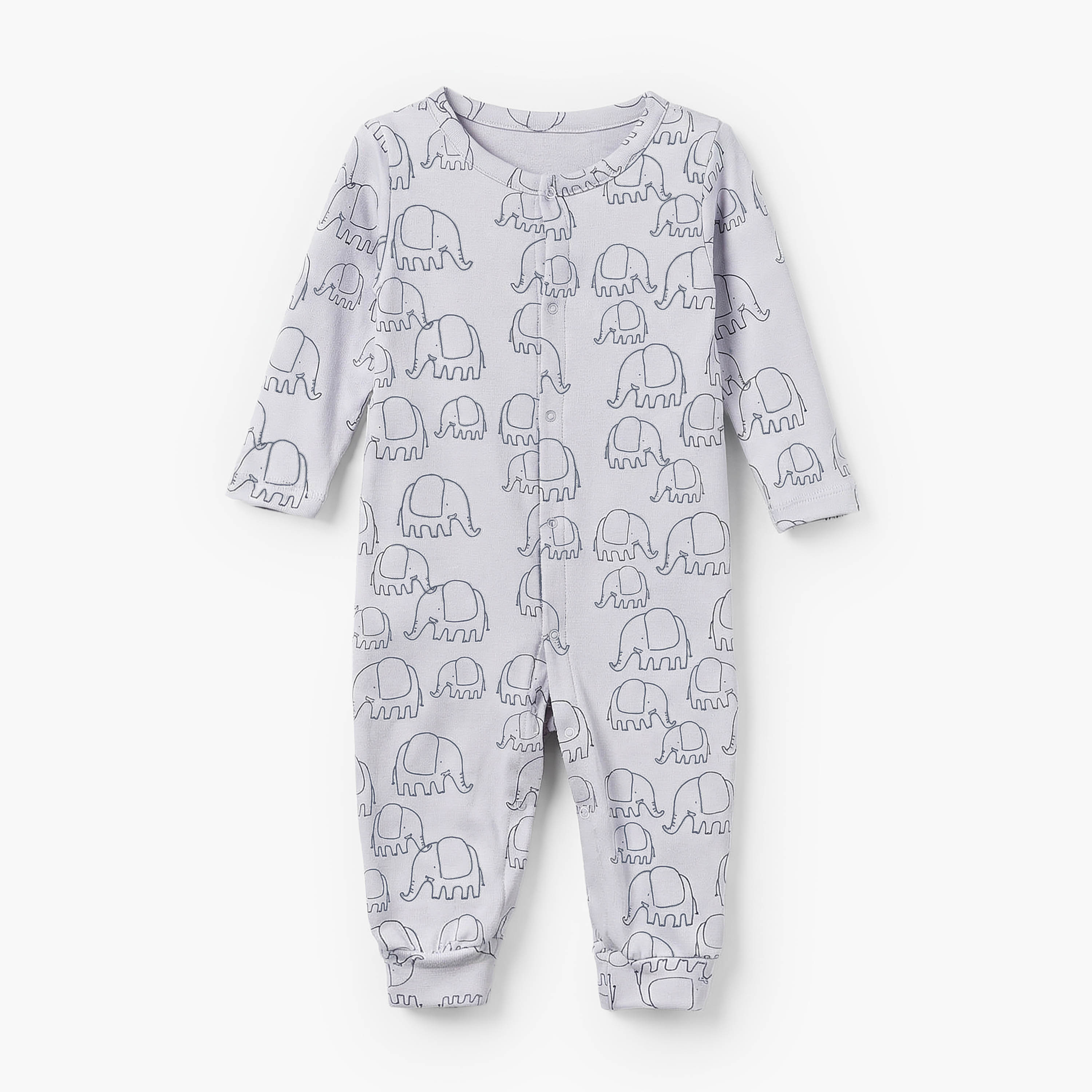 Pack of 3 Juniors Cotton Crew Neck Long Sleeves Sleepsuit with Elephant Print-baby-boys-clothing-nightwear-sleepsuits-image-3