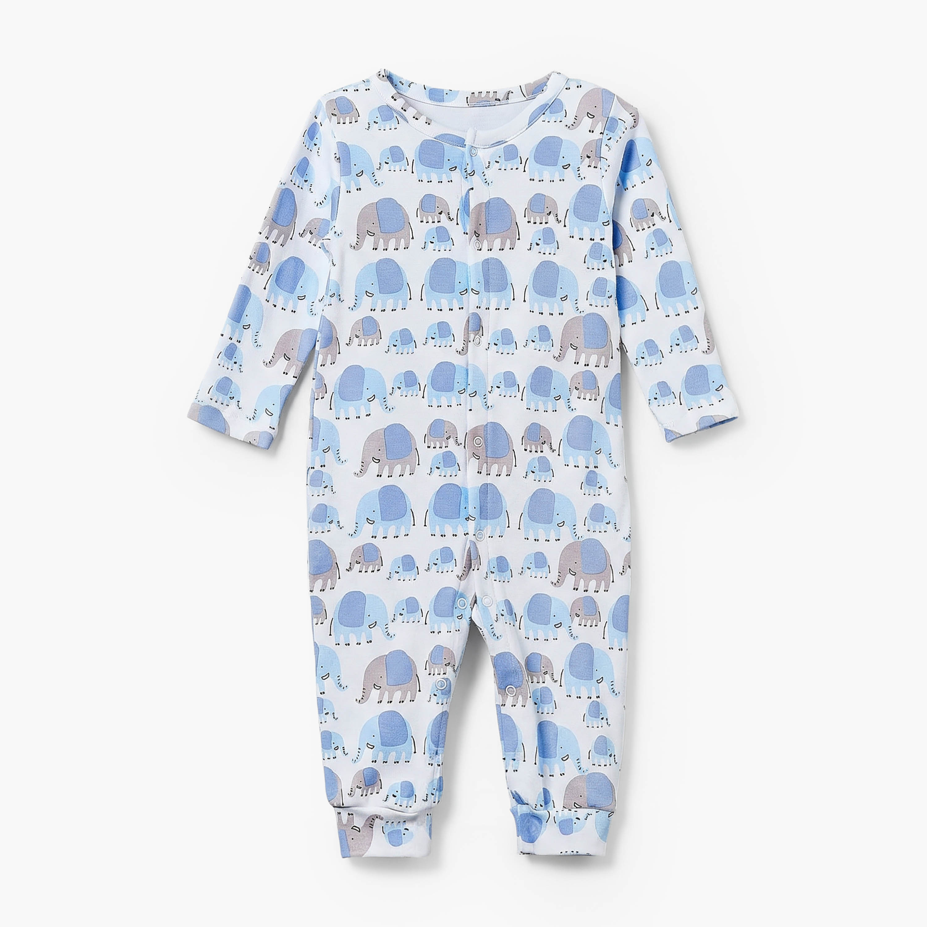 Pack of 3 Juniors Cotton Crew Neck Long Sleeves Sleepsuit with Elephant Print-baby-boys-clothing-nightwear-sleepsuits-image-4