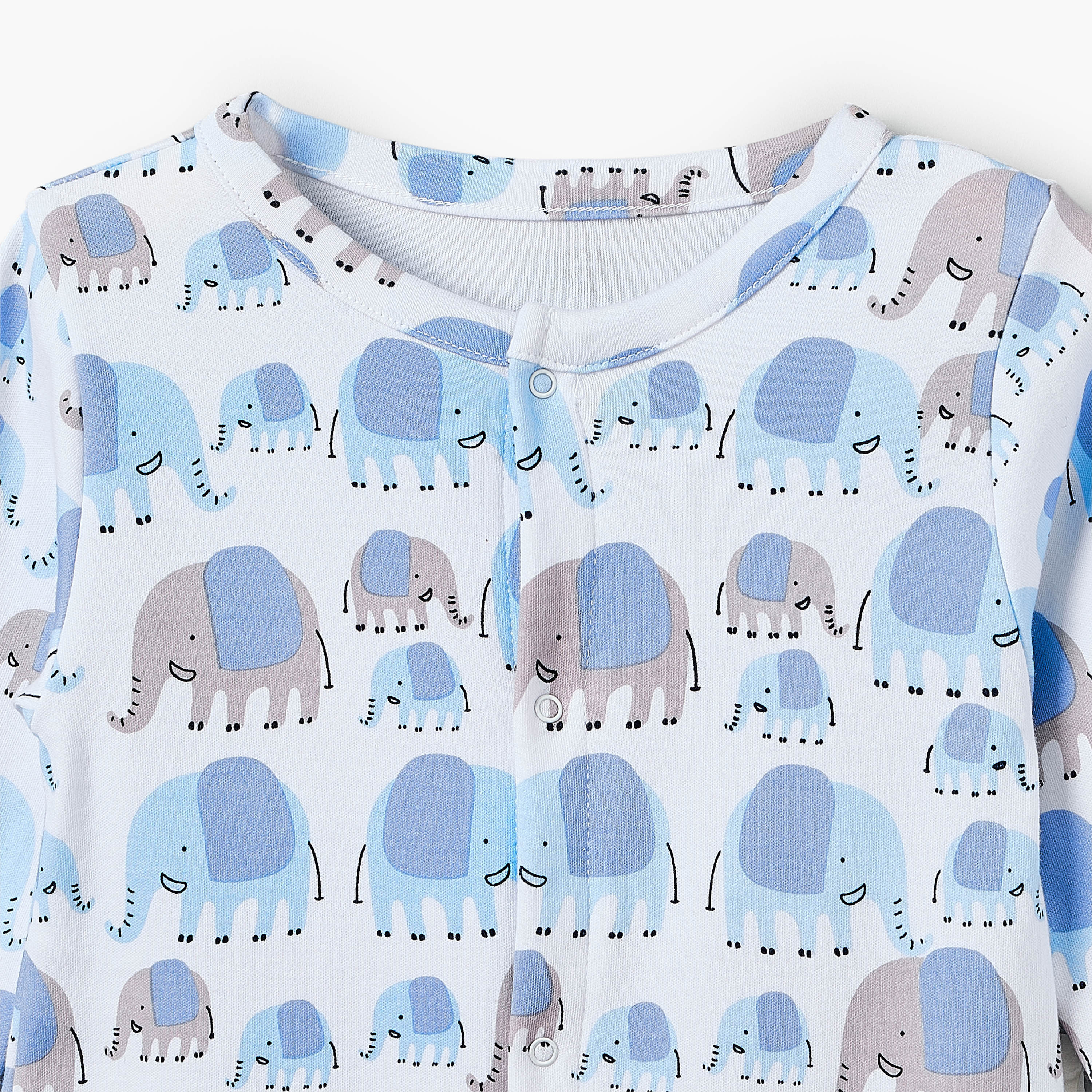 Pack of 3 Juniors Cotton Crew Neck Long Sleeves Sleepsuit with Elephant Print-baby-boys-clothing-nightwear-sleepsuits-image-5