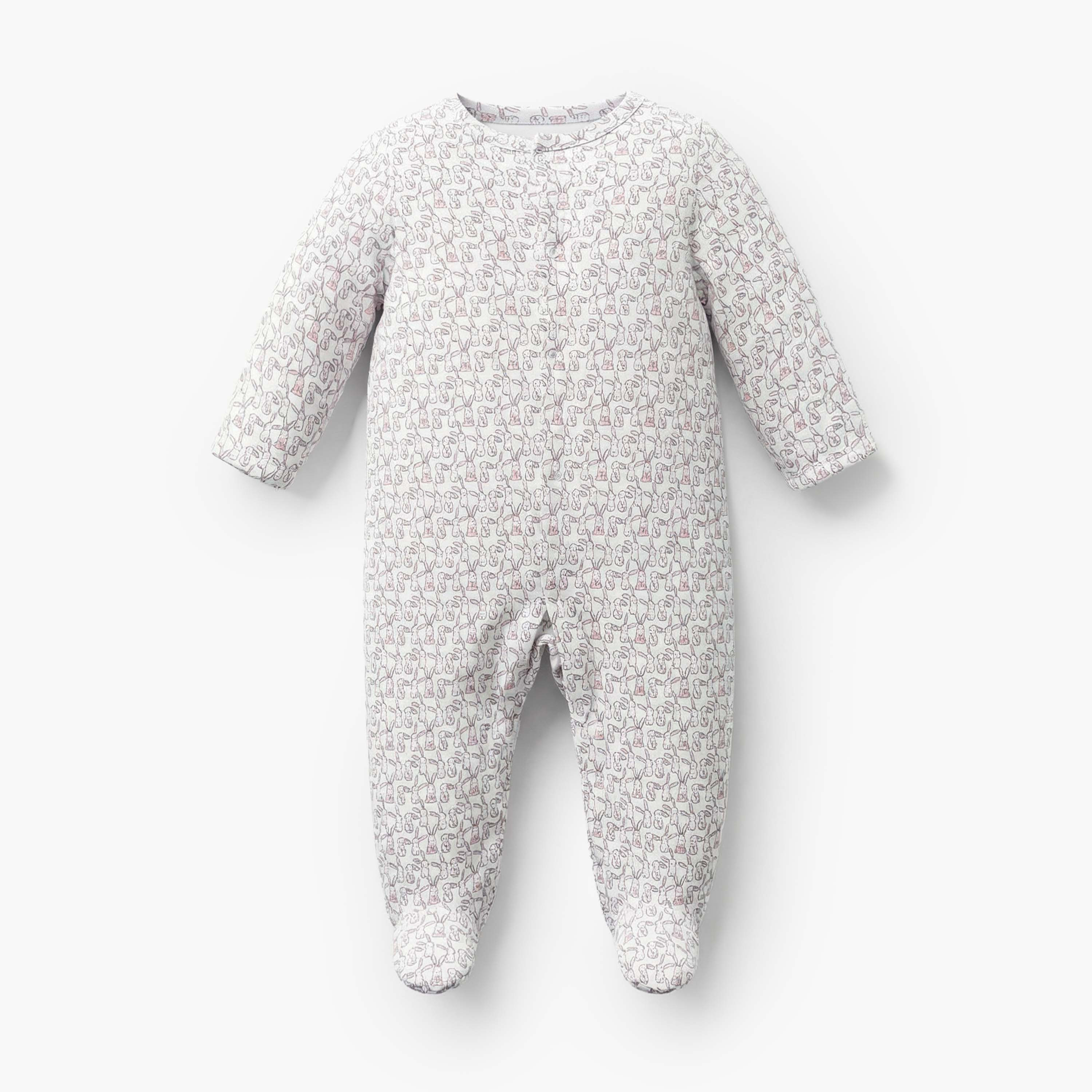 Pack of 3 Juniors Cotton Crew Neck Long Sleeves Sleepsuit with Bunny Print-baby-girls-clothing-nightwear-sleepsuits-image-3
