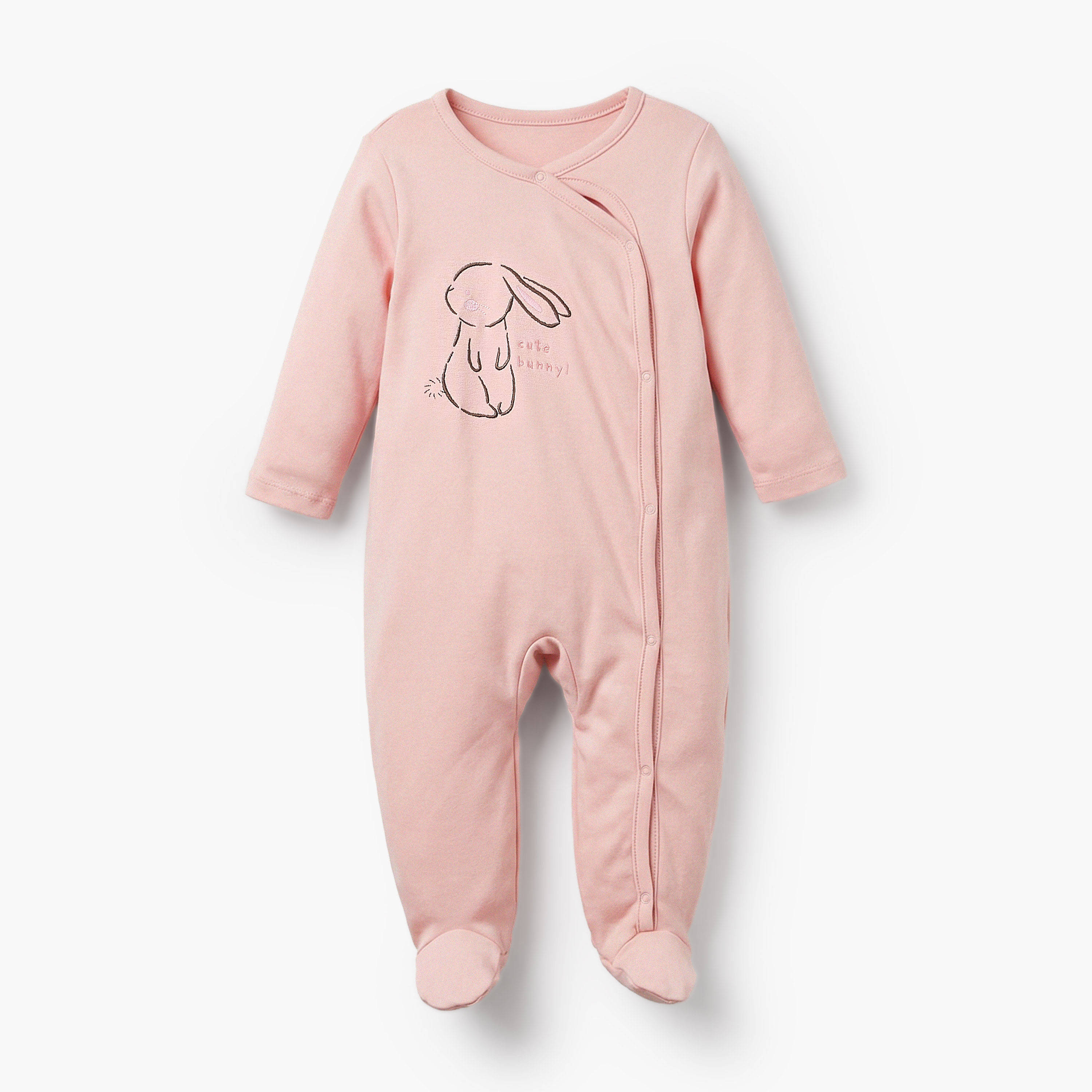 Pack of 3 Juniors Cotton Crew Neck Long Sleeves Sleepsuit with Bunny Print-baby-girls-clothing-nightwear-sleepsuits-image-4