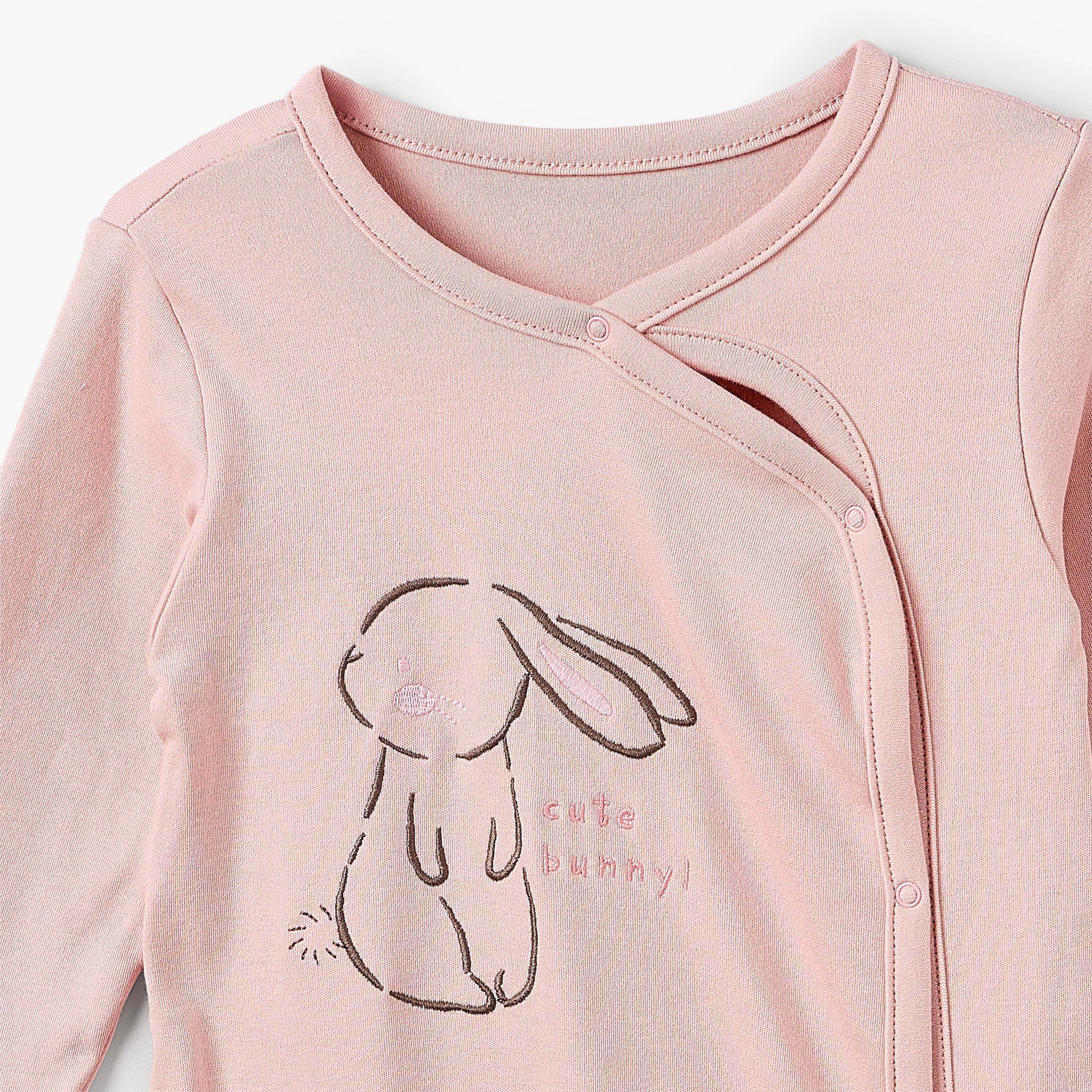 Pack of 3 Juniors Cotton Crew Neck Long Sleeves Sleepsuit with Bunny Print-baby-girls-clothing-nightwear-sleepsuits-image-5