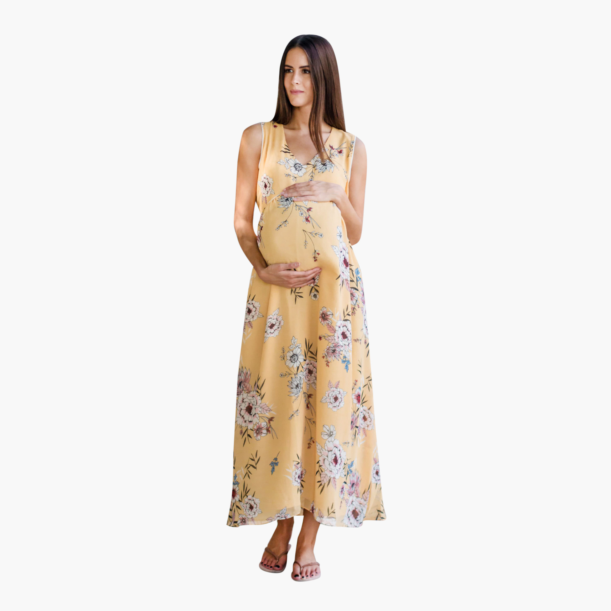 Buy Blush Maternity Floral Printed Sleeveless Maxi Dress with V neck Online Mothercare Bahrain