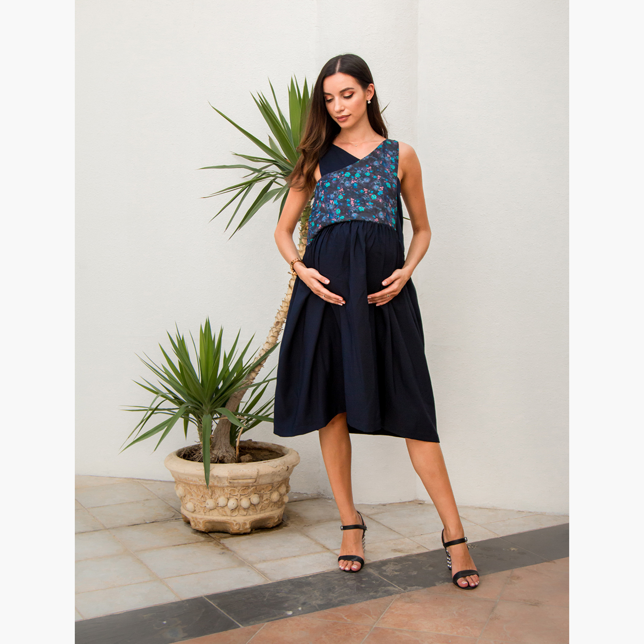 Blush Maternity Printed Overlap Sleeveless Dress-baby-maternalcare-maternitywear-image-1