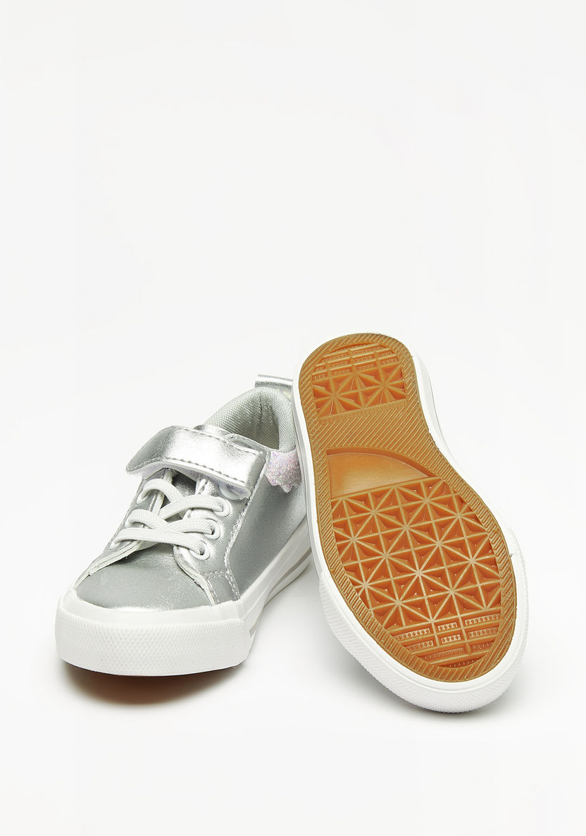 Juniors Glitter Textured Sneakers with Hook and Loop Closure-Girl%27s Sneakers-image-1