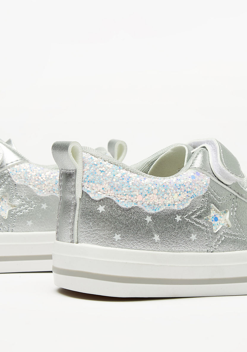 Juniors Glitter Textured Sneakers with Hook and Loop Closure-Girl%27s Sneakers-image-2