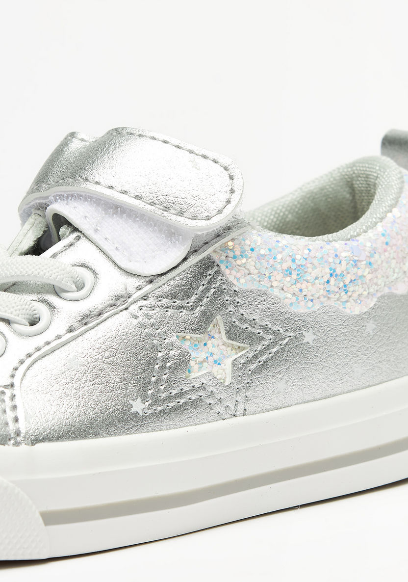 Juniors Glitter Textured Sneakers with Hook and Loop Closure-Girl%27s Sneakers-image-3