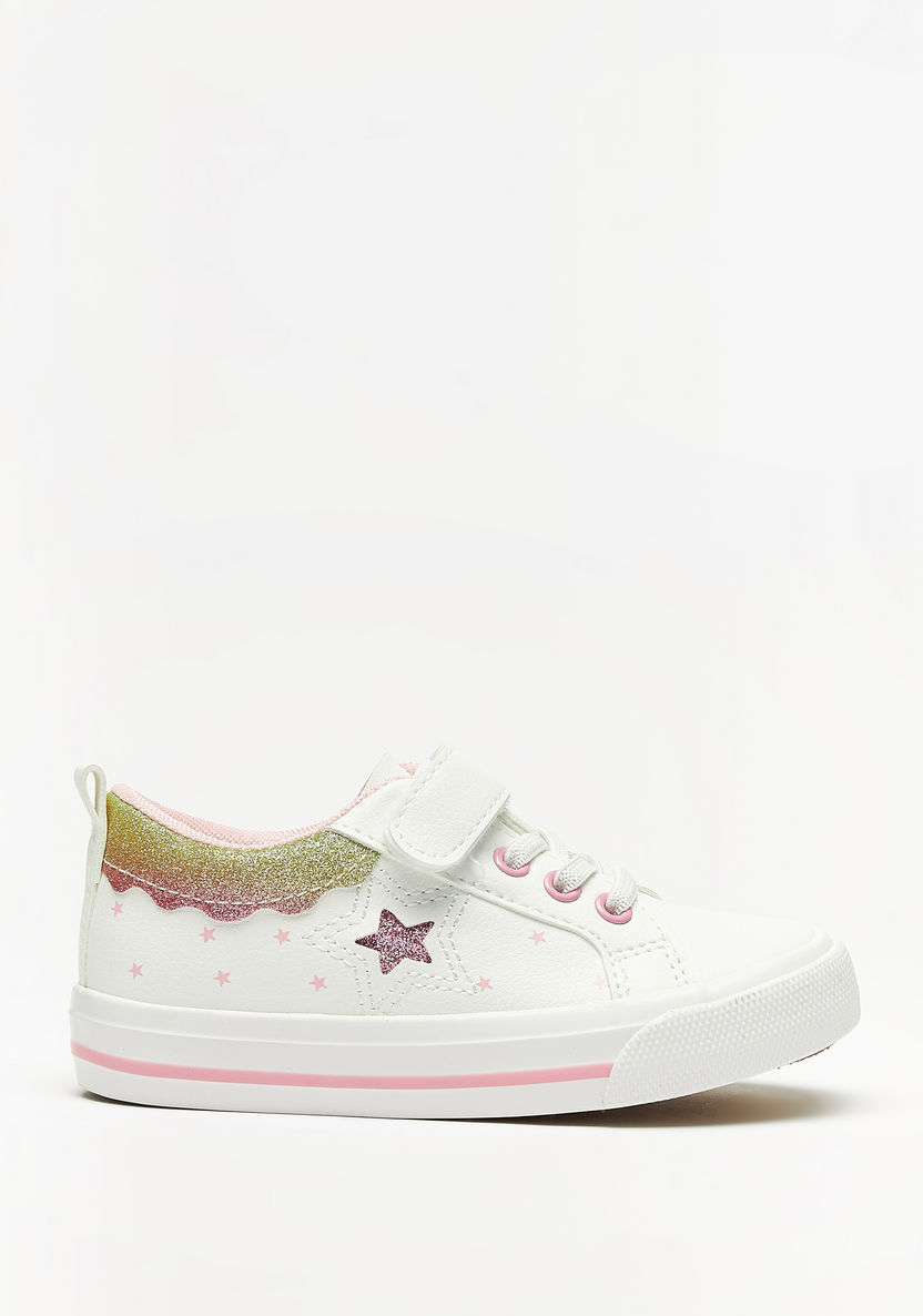 Juniors Glitter Textured Sneakers with Hook and Loop Closure-Girl%27s Sneakers-image-0