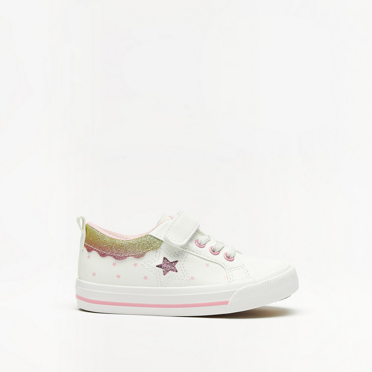 Juniors Glitter Textured Sneakers with Hook and Loop Closure