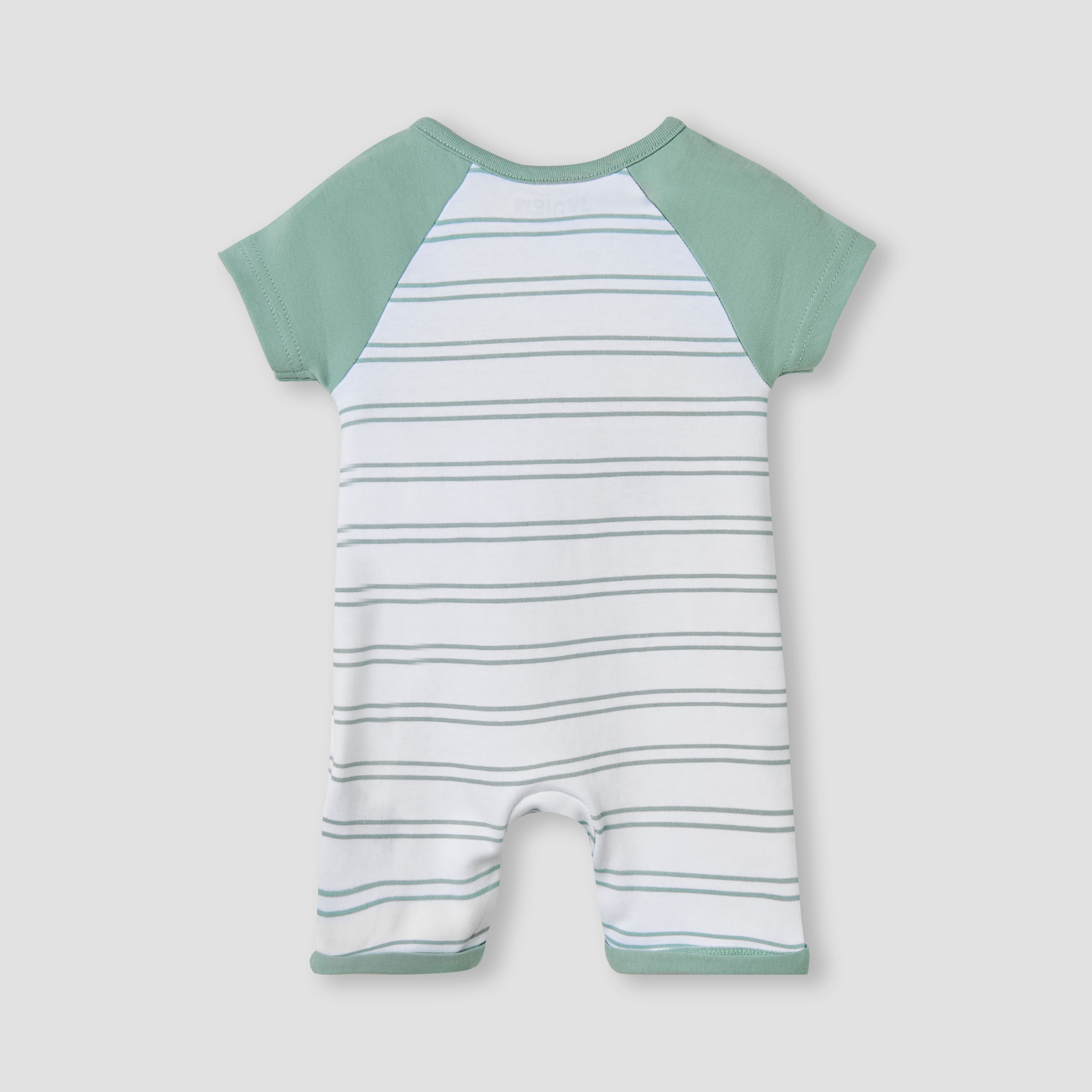 Juniors Turtle Applique Striped Romper with Raglan Sleeves-baby-boys-clothing-rompers-image-2