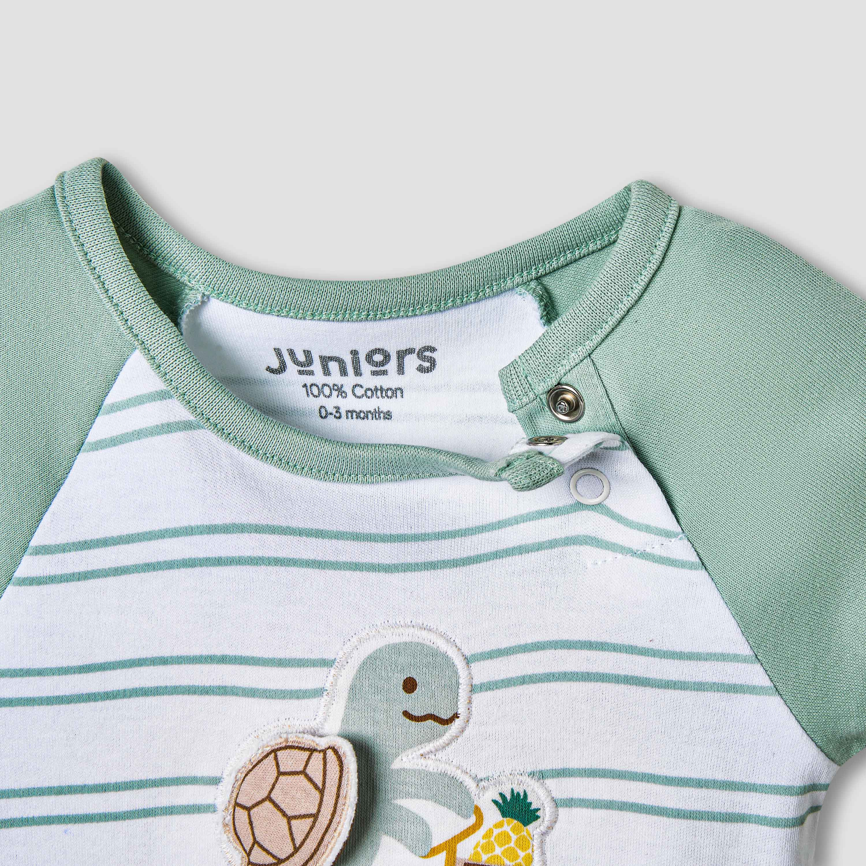 Juniors Turtle Applique Striped Romper with Raglan Sleeves-baby-boys-clothing-rompers-image-3