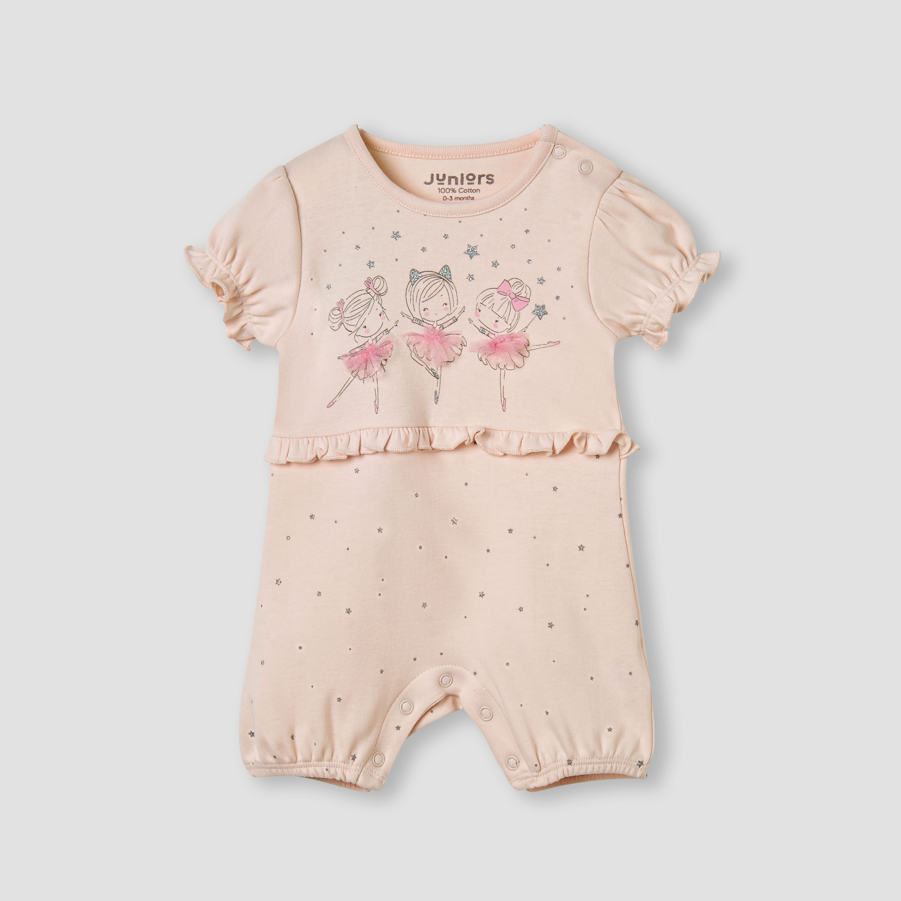 Juniors Ballerina Print Romper with Puff Sleeves-baby-girls-clothing-rompers-image-1