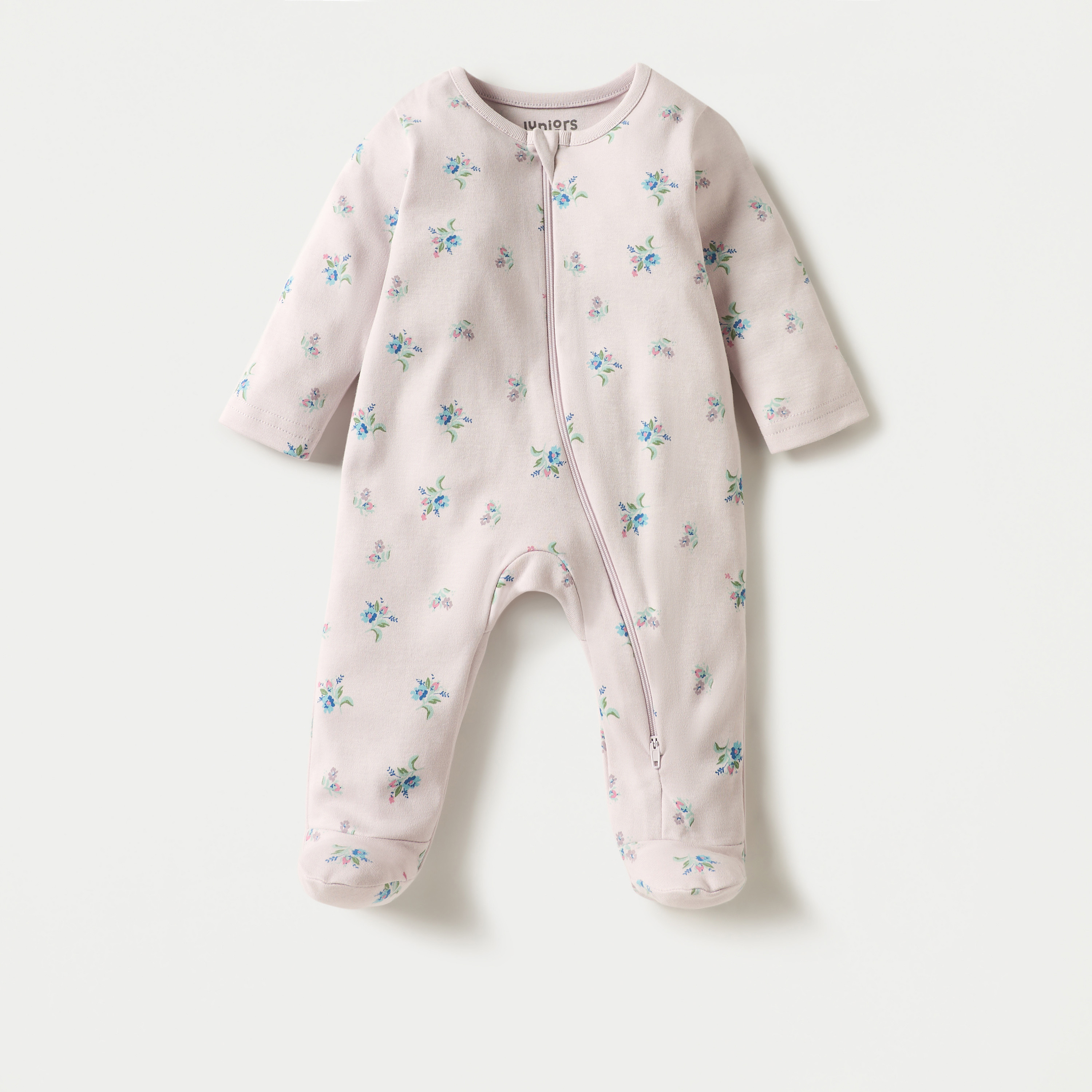 Juniors Floral Print Sleepsuit with Long Sleeves and Zip Closure-baby-girls-clothing-nightwear-sleepsuits-image-1