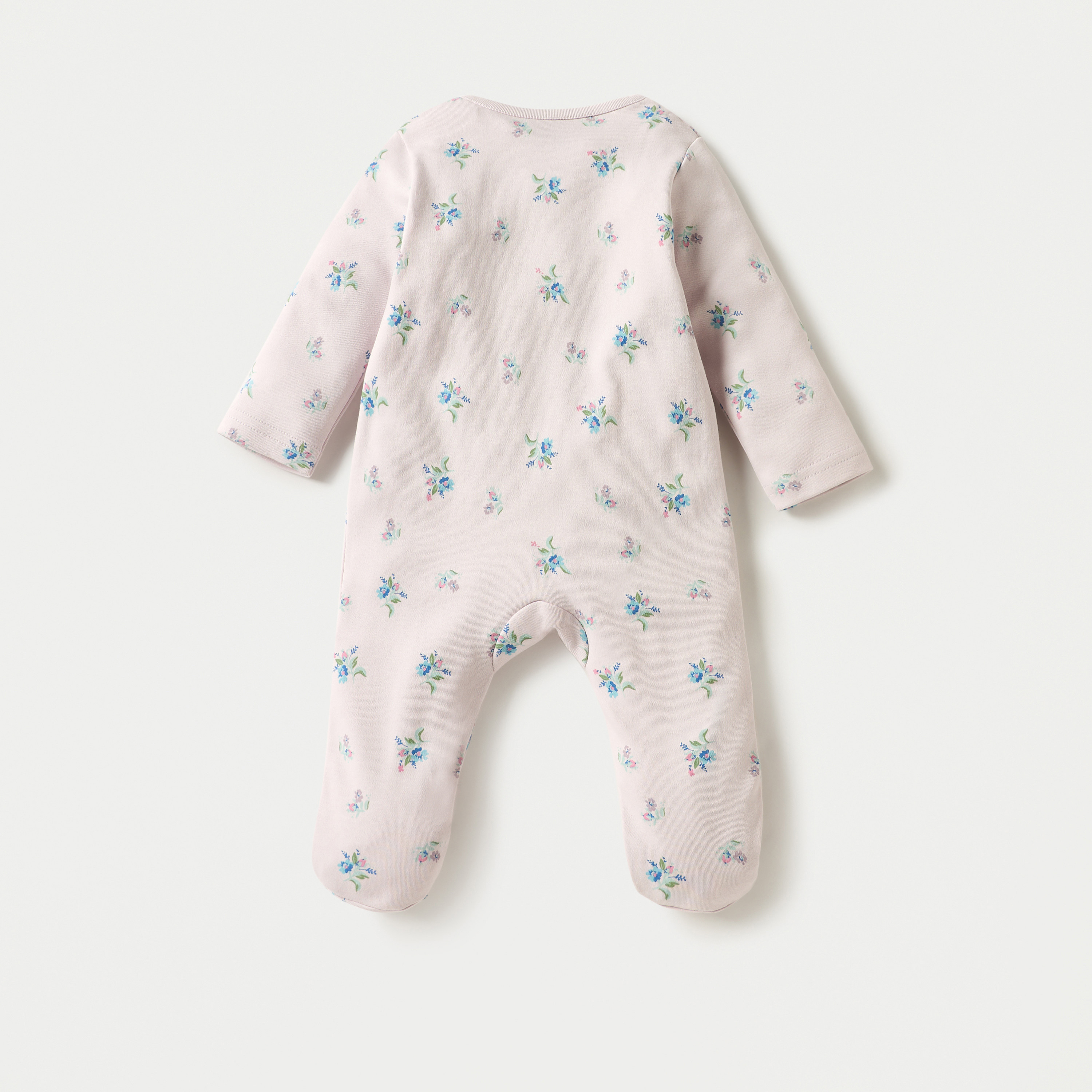 Juniors Floral Print Sleepsuit with Long Sleeves and Zip Closure-baby-girls-clothing-nightwear-sleepsuits-image-2