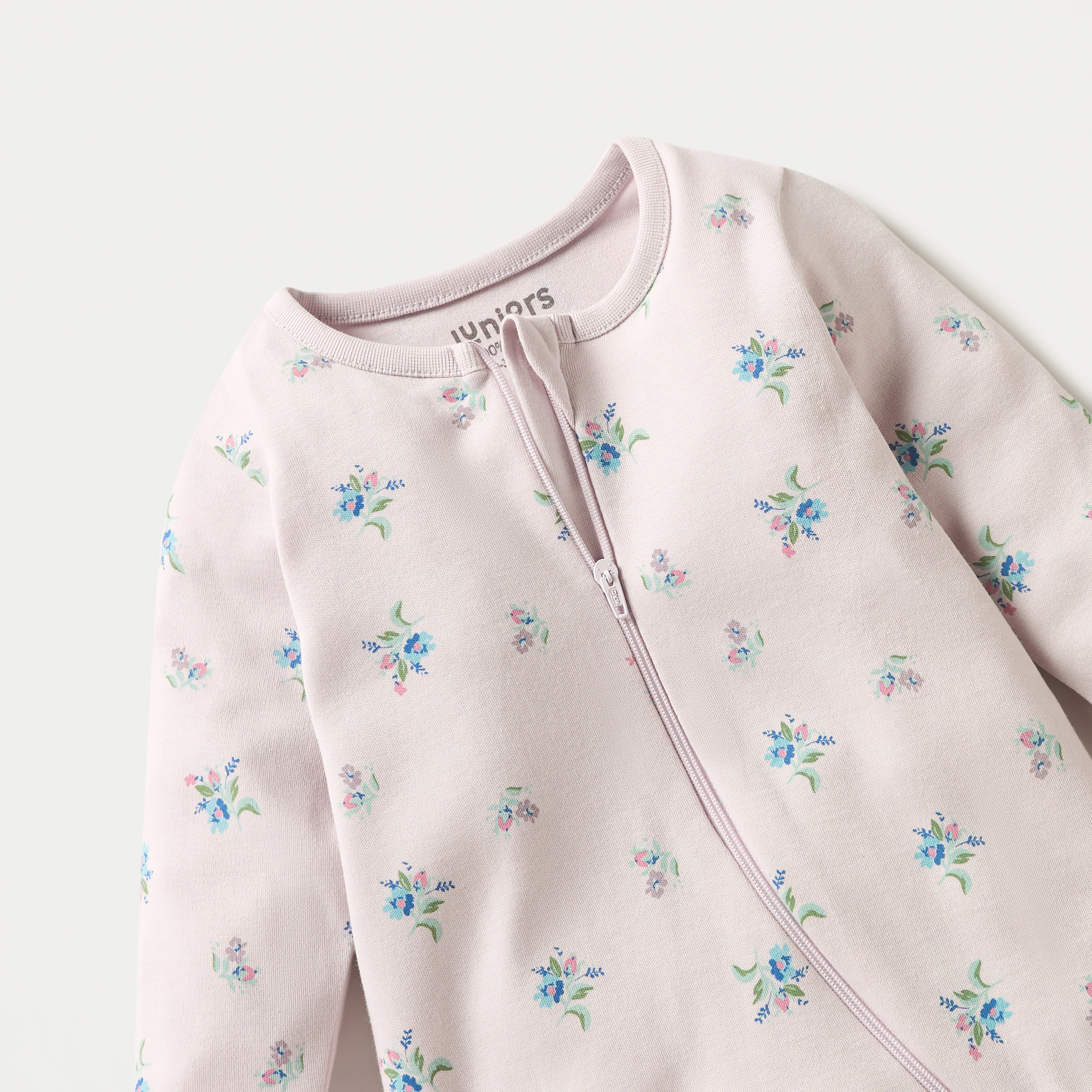 Juniors Floral Print Sleepsuit with Long Sleeves and Zip Closure-baby-girls-clothing-nightwear-sleepsuits-image-3