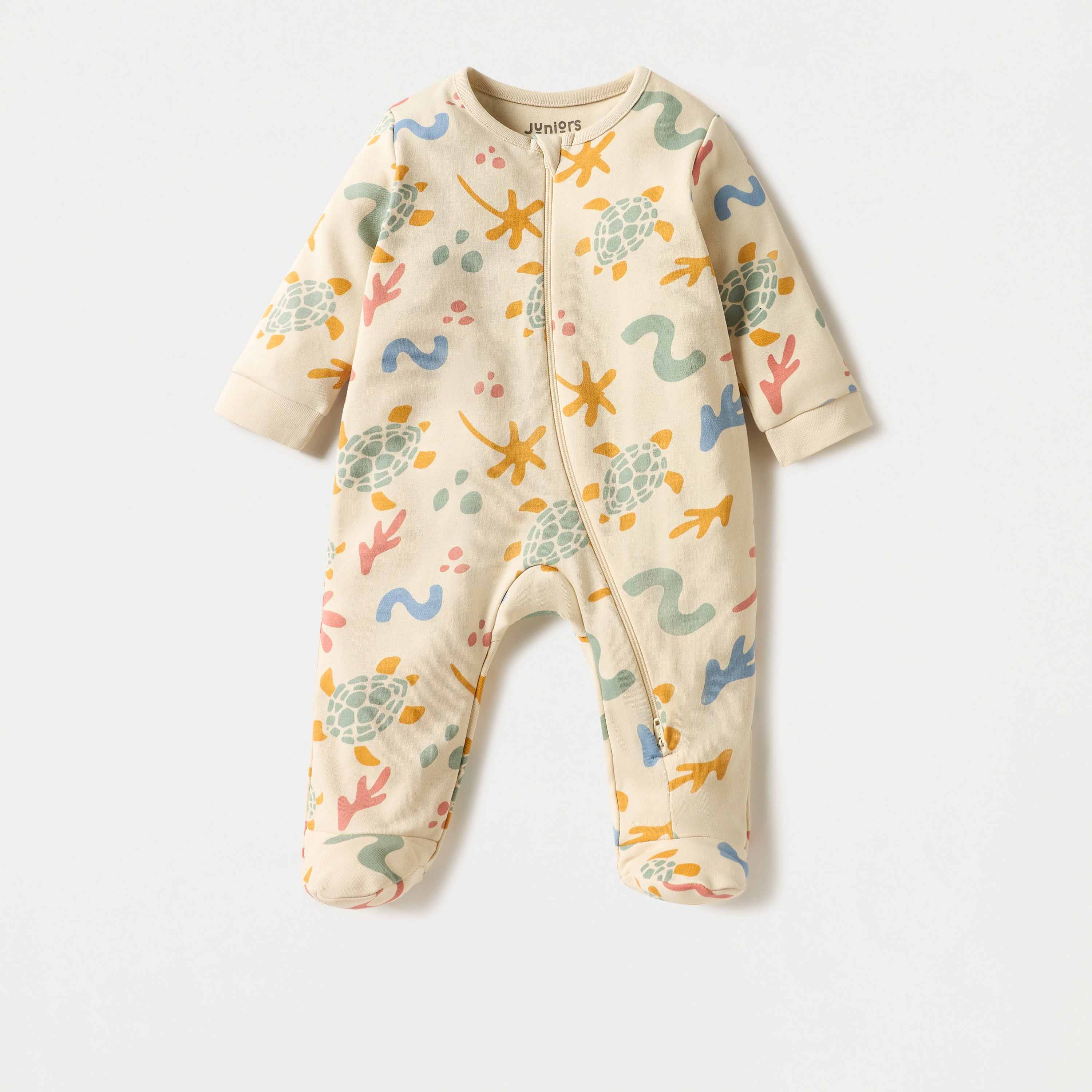 Juniors Abstract Print Sleepsuit with Long Sleeves and Zip Closure-baby-boys-clothing-nightwear-sleepsuits-image-1