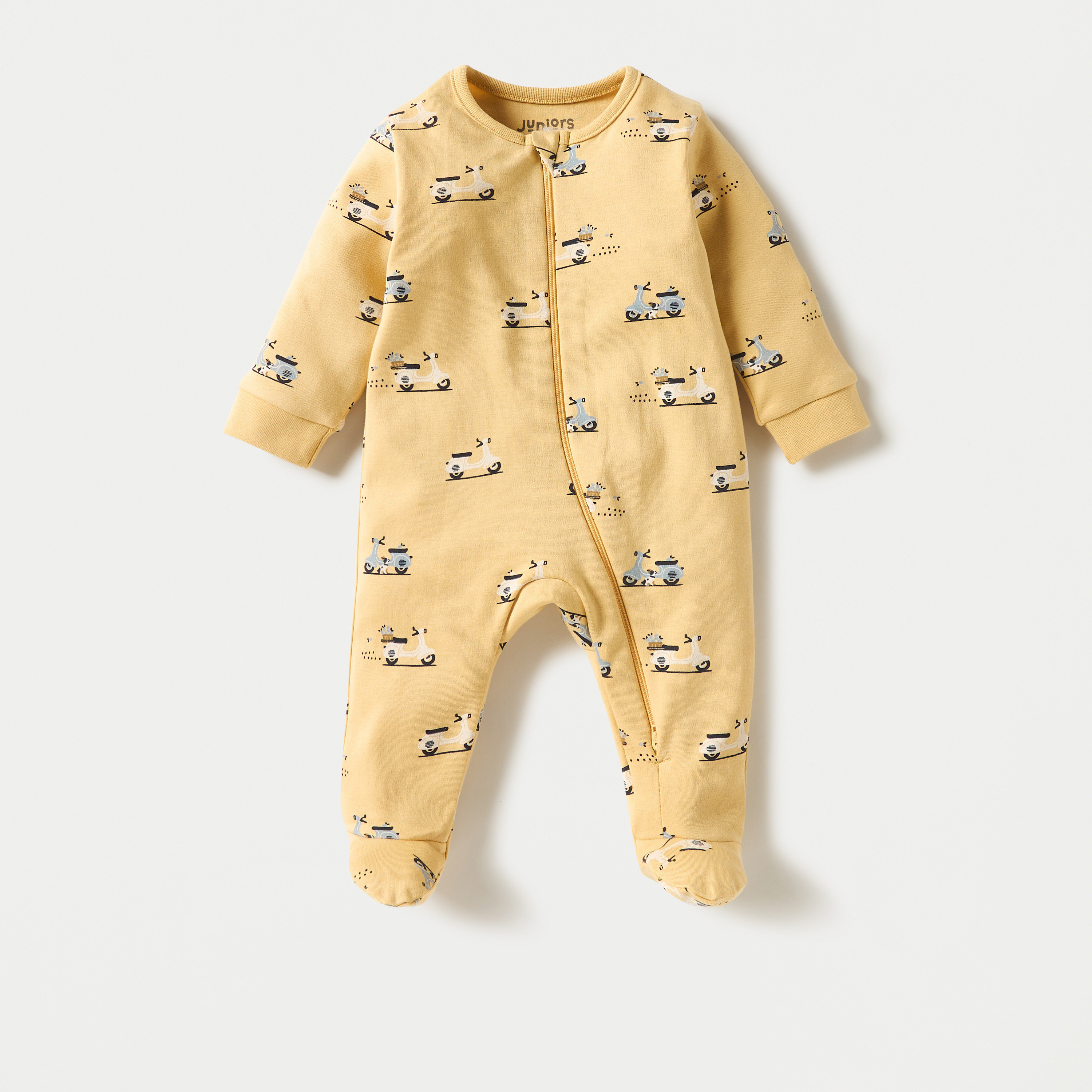 Juniors Scooter Print Closed Feet Sleepsuit with Long Sleeves and Zip Closure-baby-boys-clothing-nightwear-sleepsuits-image-1