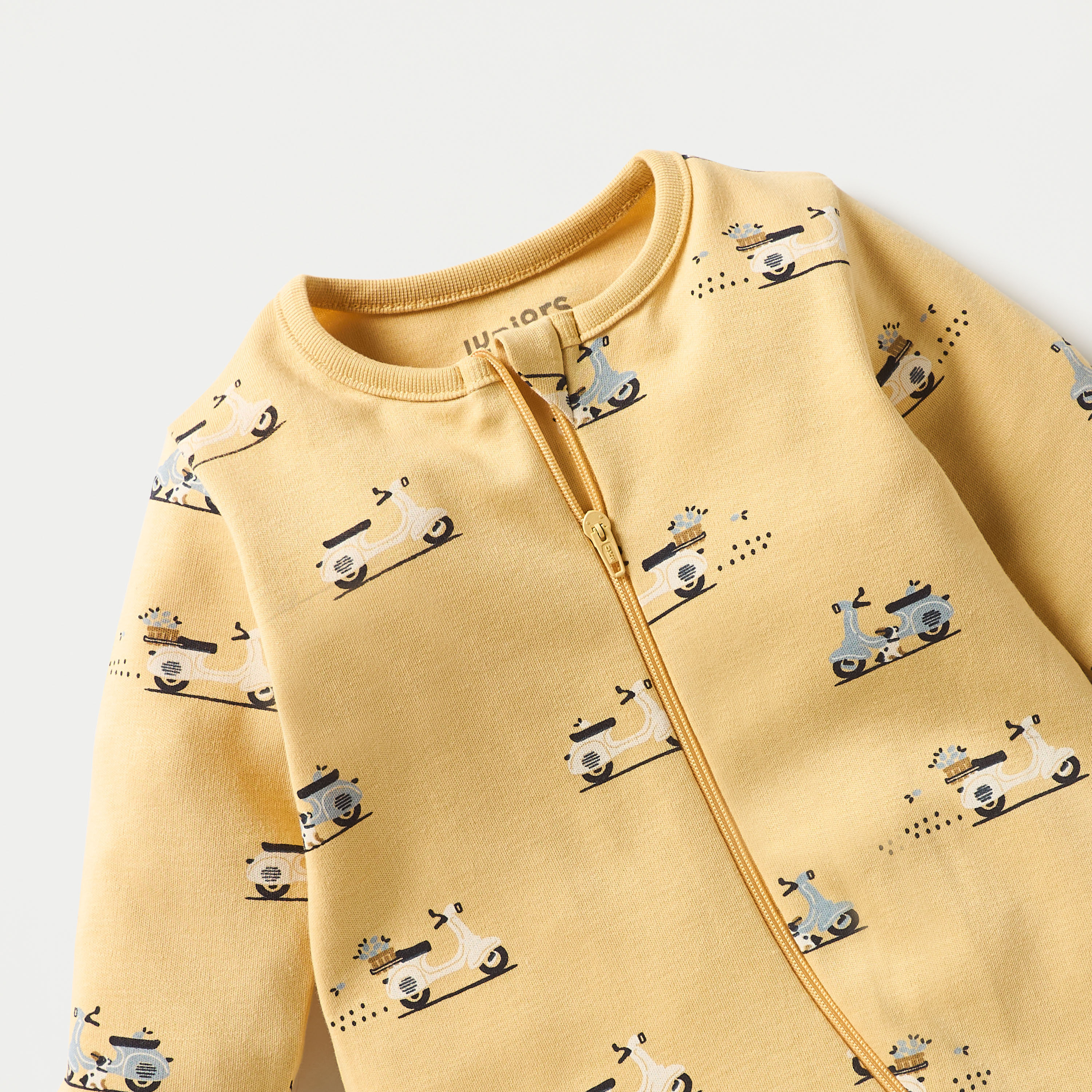 Juniors Scooter Print Closed Feet Sleepsuit with Long Sleeves and Zip Closure-baby-boys-clothing-nightwear-sleepsuits-image-2