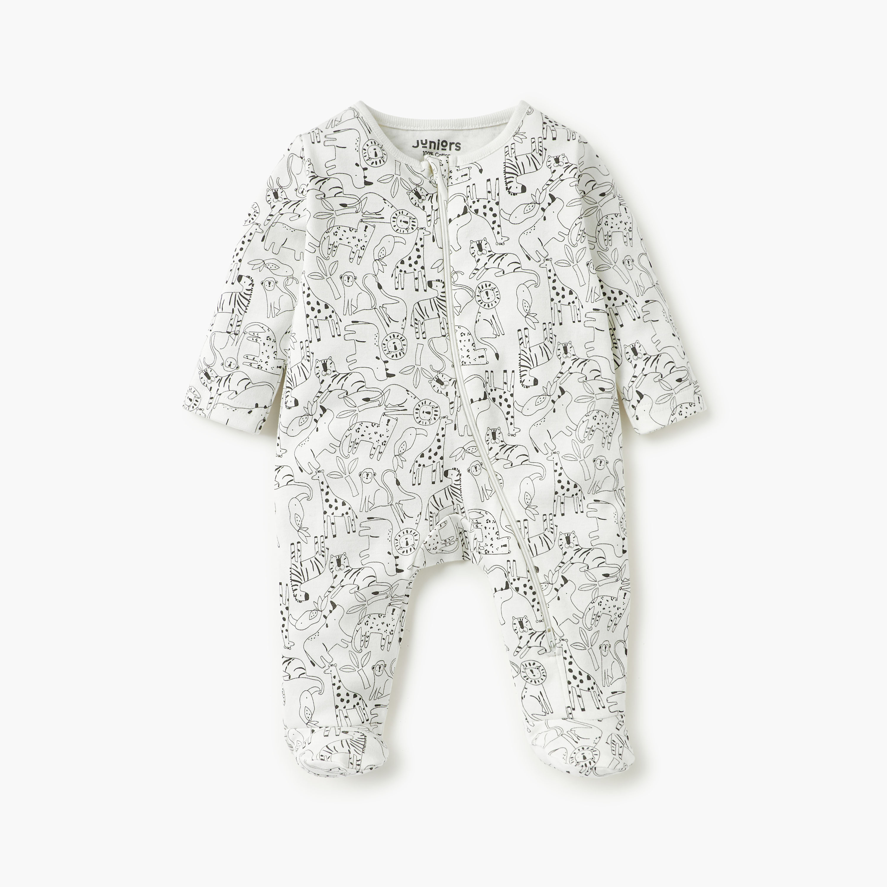 Juniors Animal Print Sleepsuit with Long Sleeves and Zip Closure-baby-girls-clothing-nightwear-sleepsuits-image-1