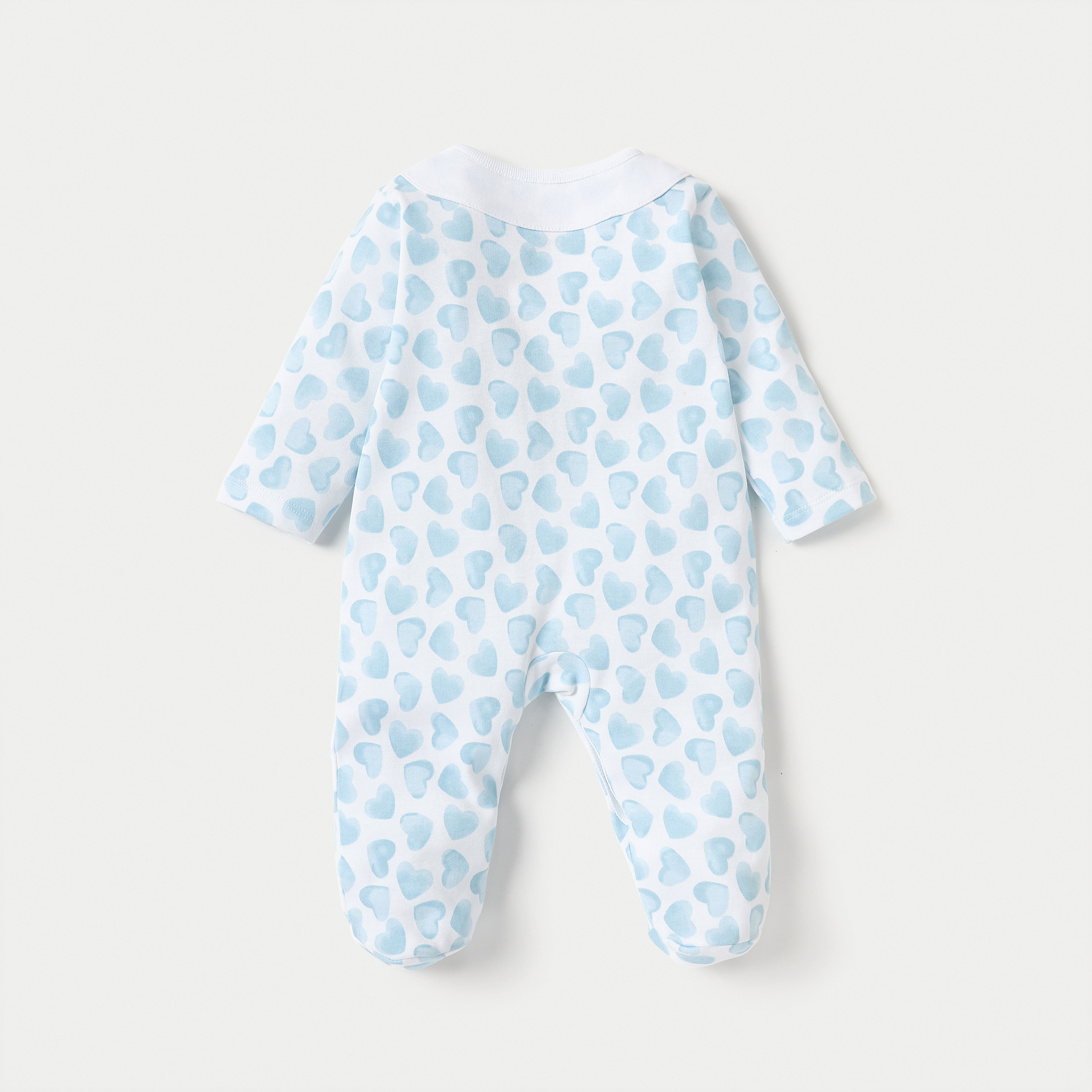 Juniors Heart Print Closed Feet Sleepsuit with Long Sleeves and Button Closure-baby-girls-clothing-nightwear-sleepsuits-image-2