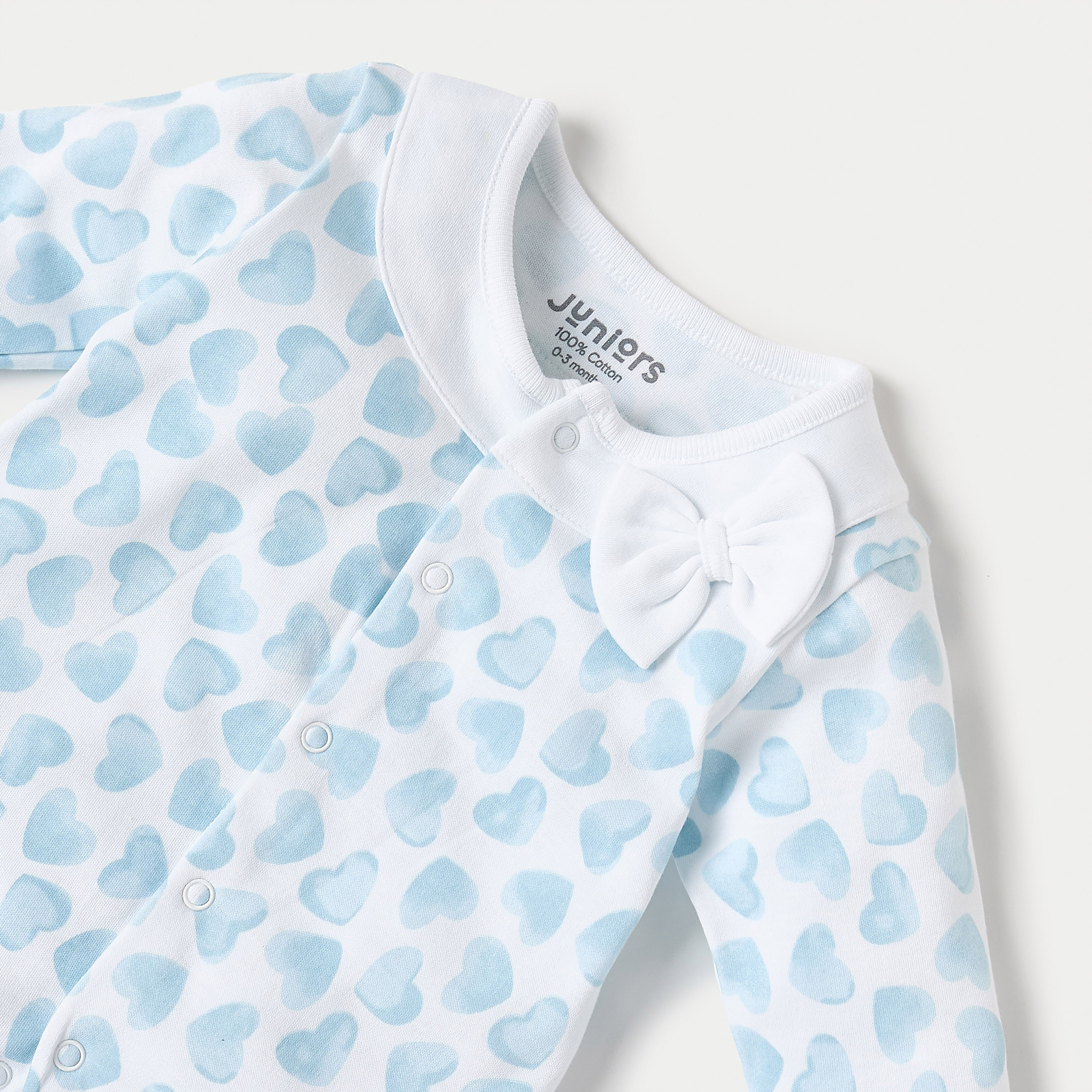 Juniors Heart Print Closed Feet Sleepsuit with Long Sleeves and Button Closure-baby-girls-clothing-nightwear-sleepsuits-image-3