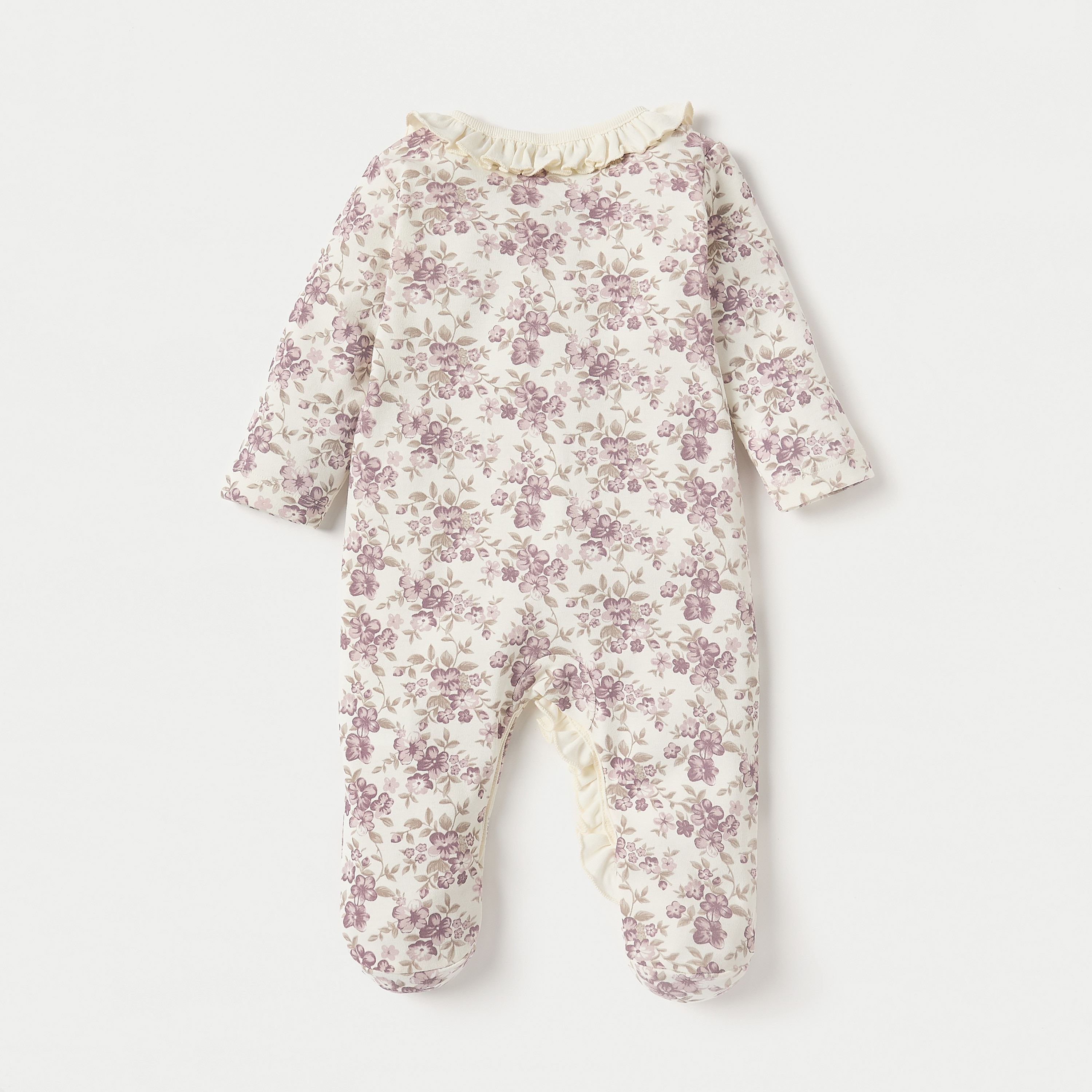 Juniors Floral Print Closed Feet Sleepsuit with Long Sleeves and Button Closure-baby-girls-clothing-nightwear-sleepsuits-image-2