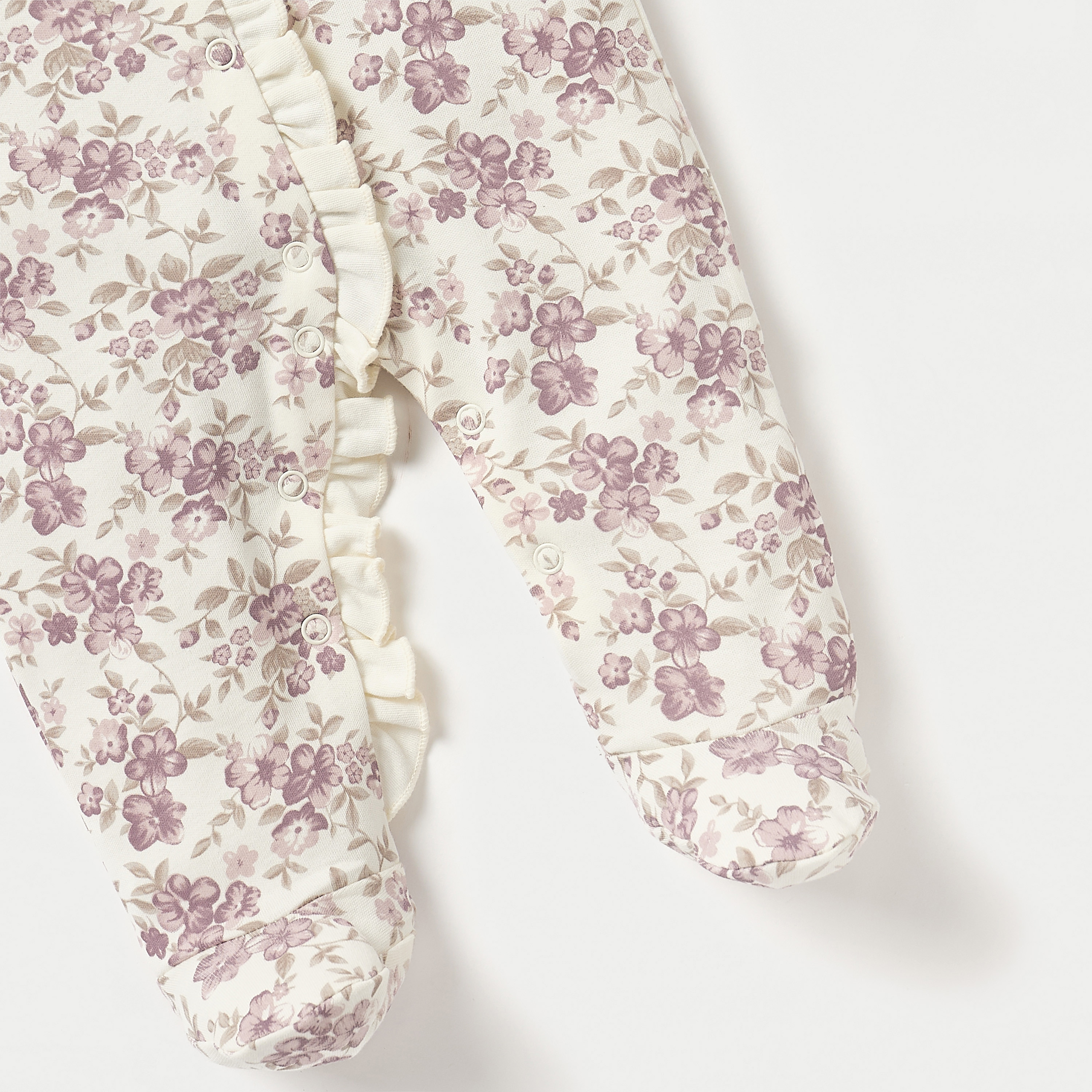 Juniors Floral Print Closed Feet Sleepsuit with Long Sleeves and Button Closure-baby-girls-clothing-nightwear-sleepsuits-image-4