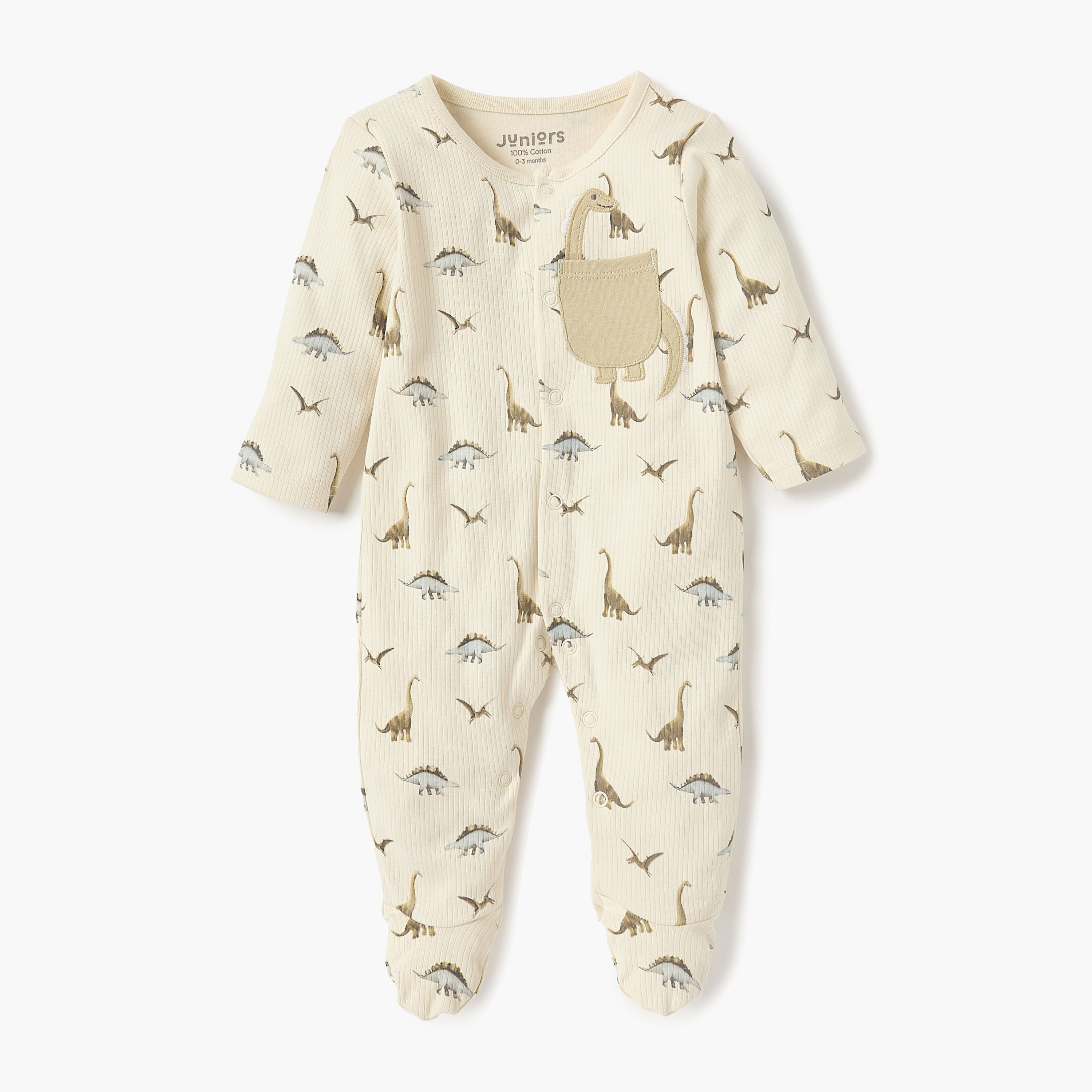 Juniors Dino Print Closed Feet Sleepsuit with Button Closure-baby-boys-clothing-nightwear-sleepsuits-image-1